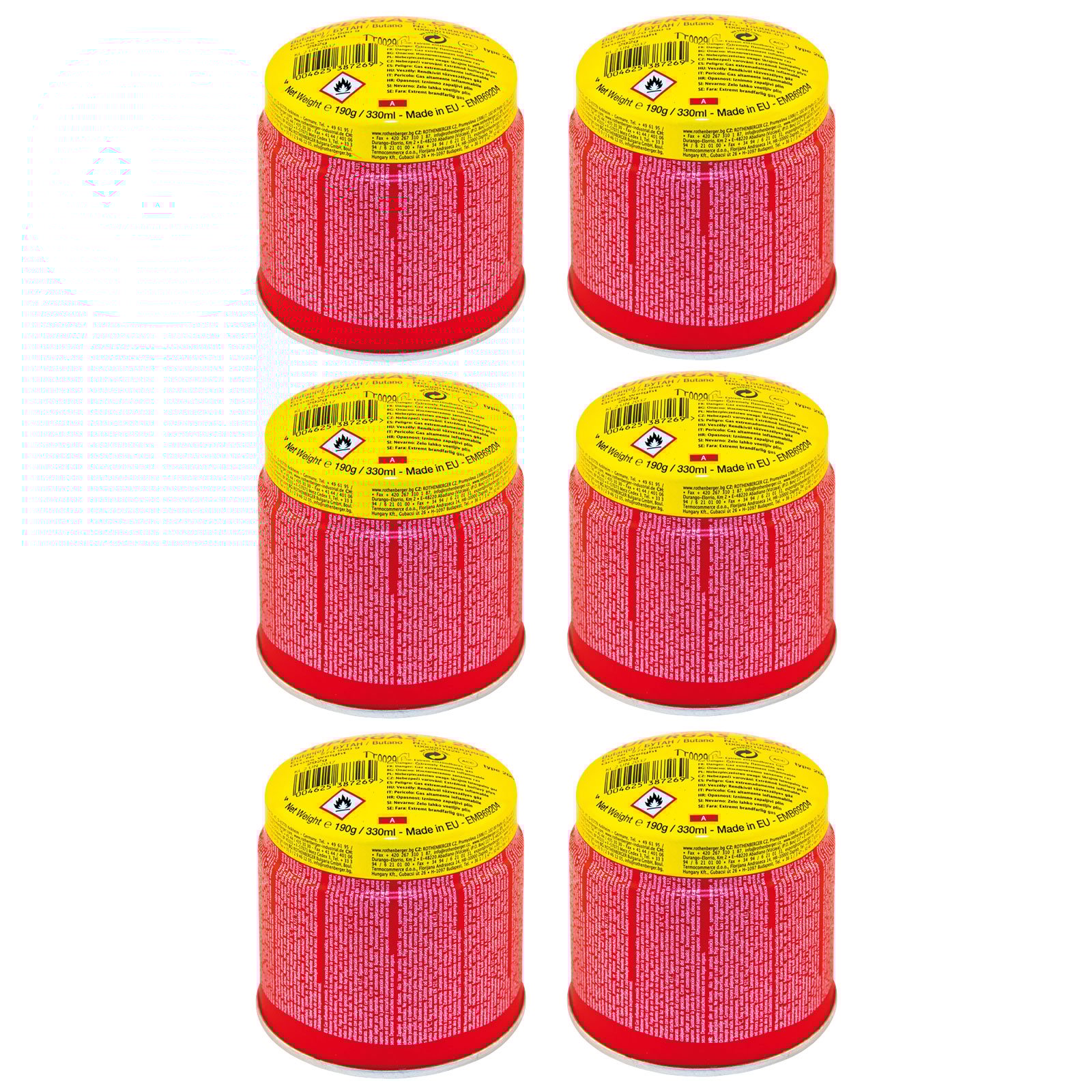 ROTHENBERGER Industrial C200 Supergas-Brenngas-Kartusche Stechkartusche NEU mit integriertem Gas Lock System 6 Stück