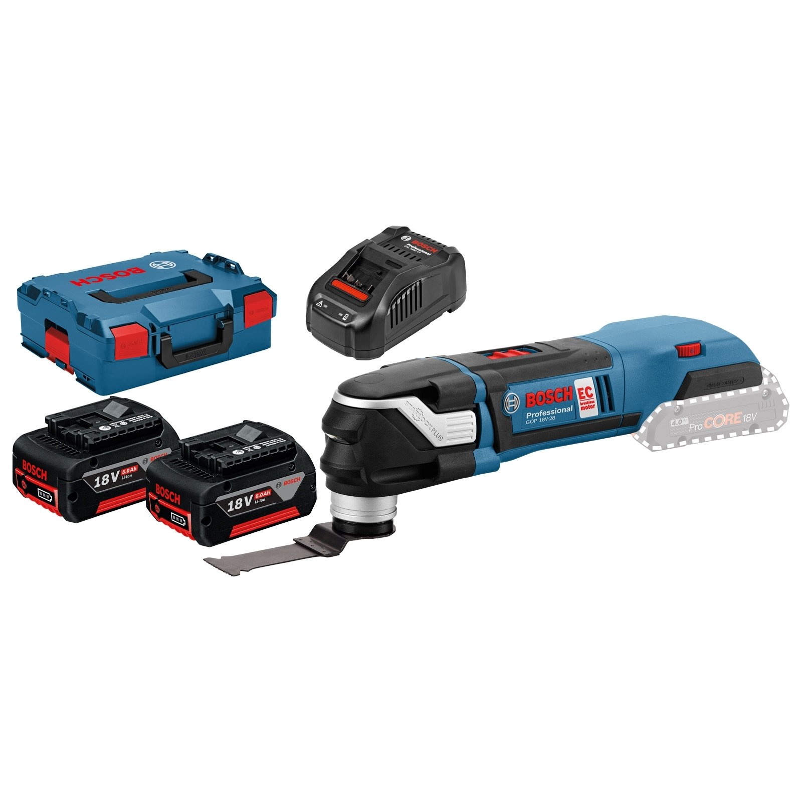 Bosch Akku-Multi-Cutter GOP 18V-28 / 2x 5,0 Ah Akku + Ladegerät in L-Boxx