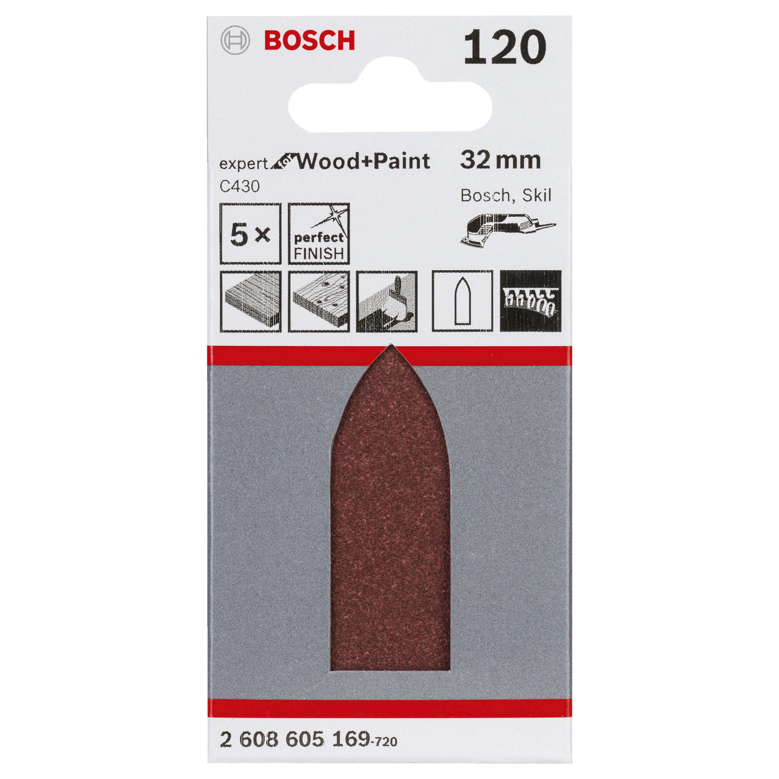 Bosch 5x Schleifblatt C430 Expert for Wood ungelocht 32 x 88 mm K120 - 2608605169