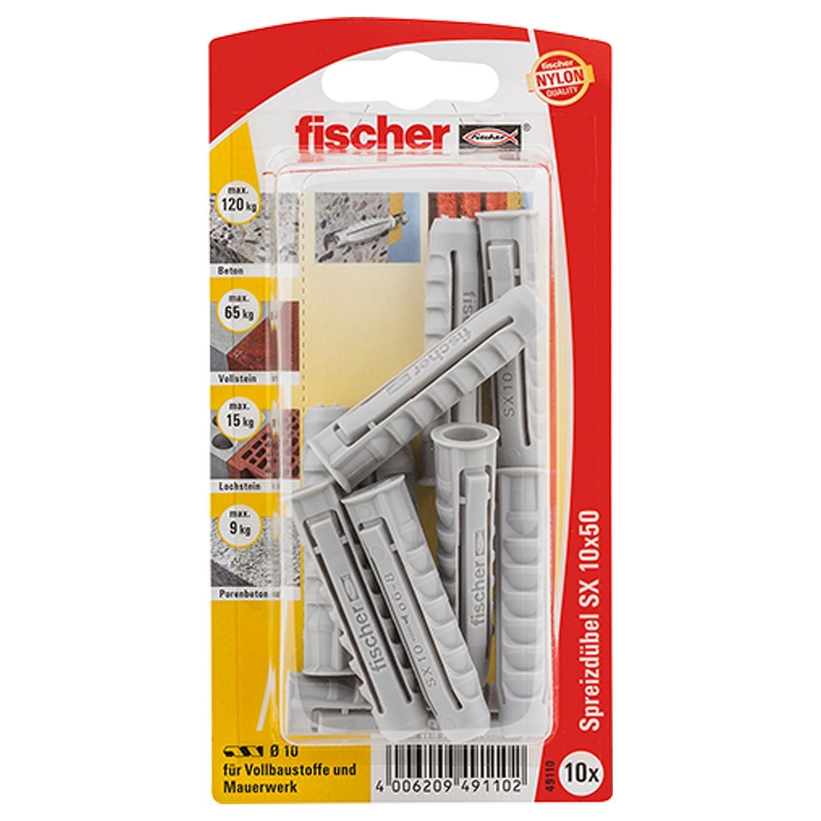 Fischer 10x Dübel SX 10x50 - 49110 Auslauf