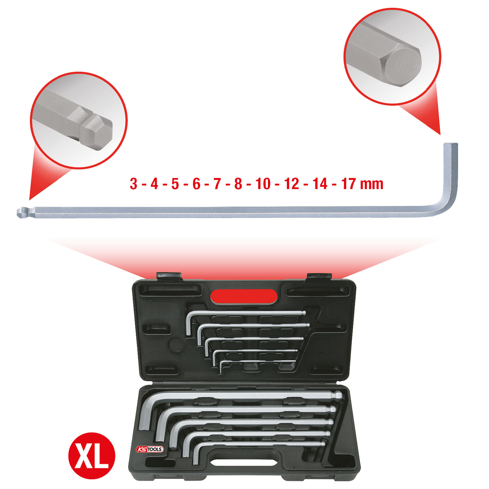 KS TOOLS Kugelkopf-Innensechskant-Winkelstiftschlüssel-Satz XL 10tlg. - 151.2150