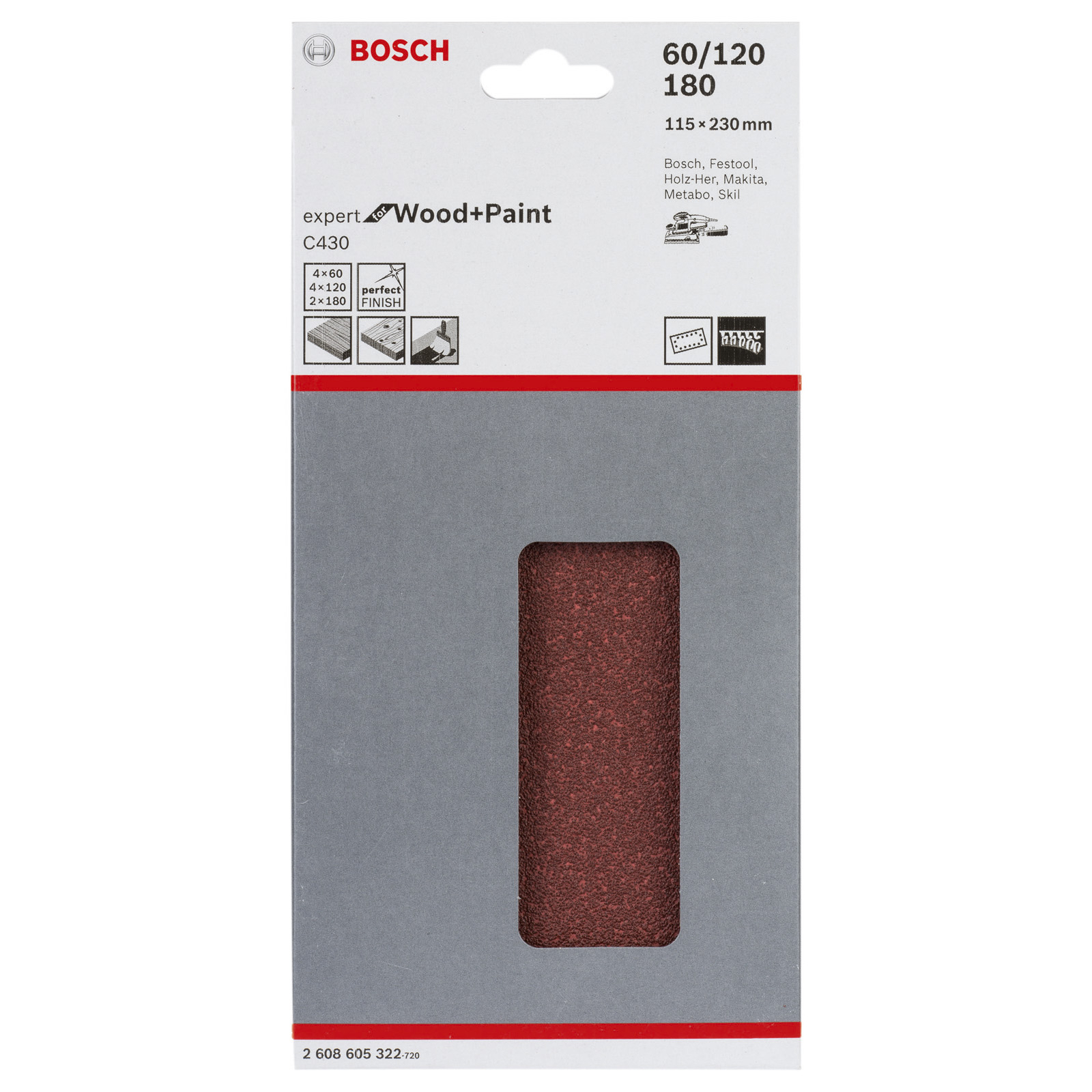 Bosch Schleifblatt-Set Expert for Wood 10tlg. 14 Löcher 115x230 mm 60, 120, 180 - 2608605322