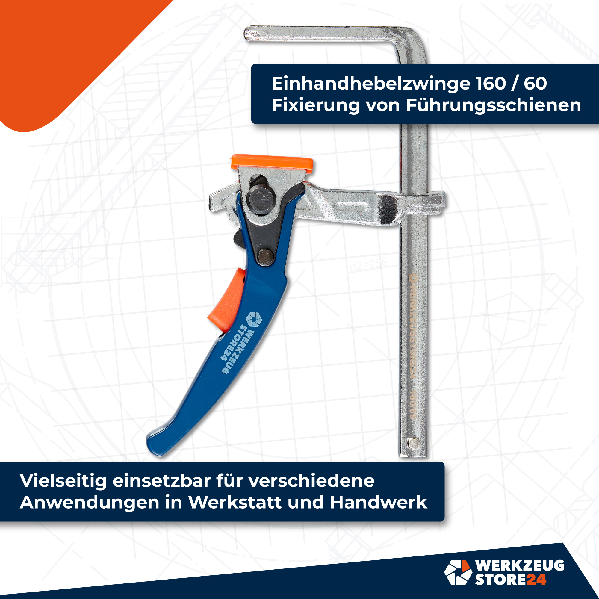 WS24 Einhandhebelzwinge Ganzstahl 160 / 60  für Führungsschiene - WS24-100075