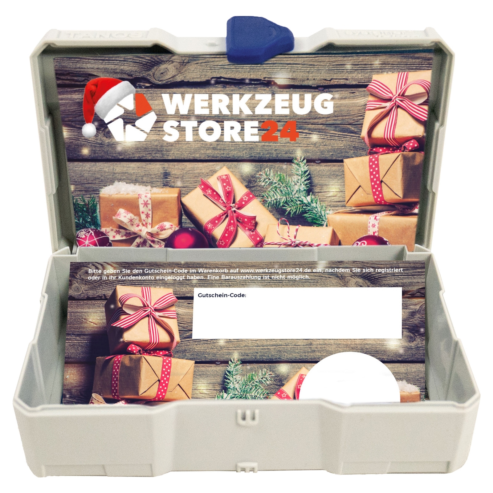 Geschenkgutschein XMAS Wert 50 € (Motiv Geschenke) - im Miniatur Systainer