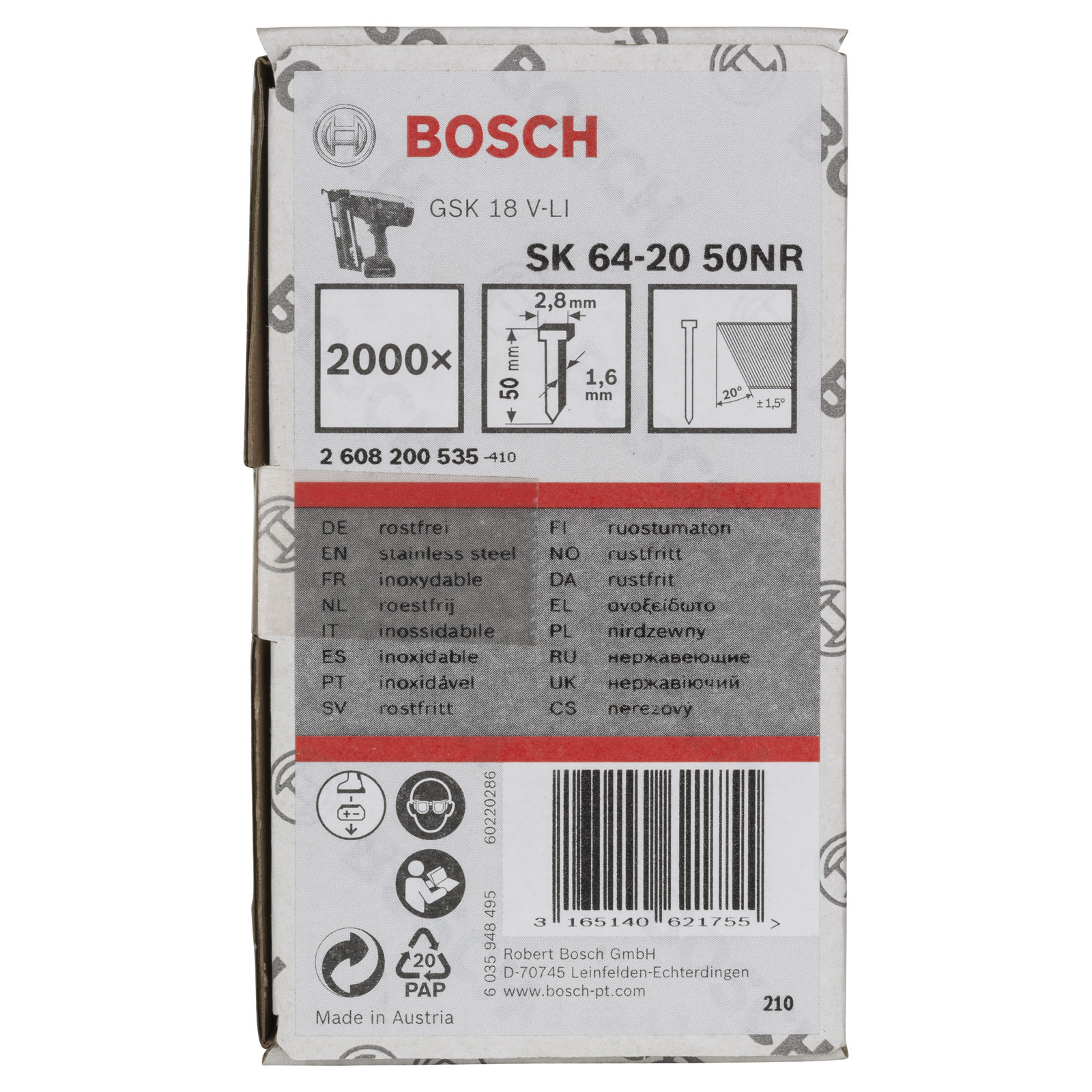 Bosch Senkkopf-Stift SK64 20NR, 50 mm Edelstahl - 2608200535