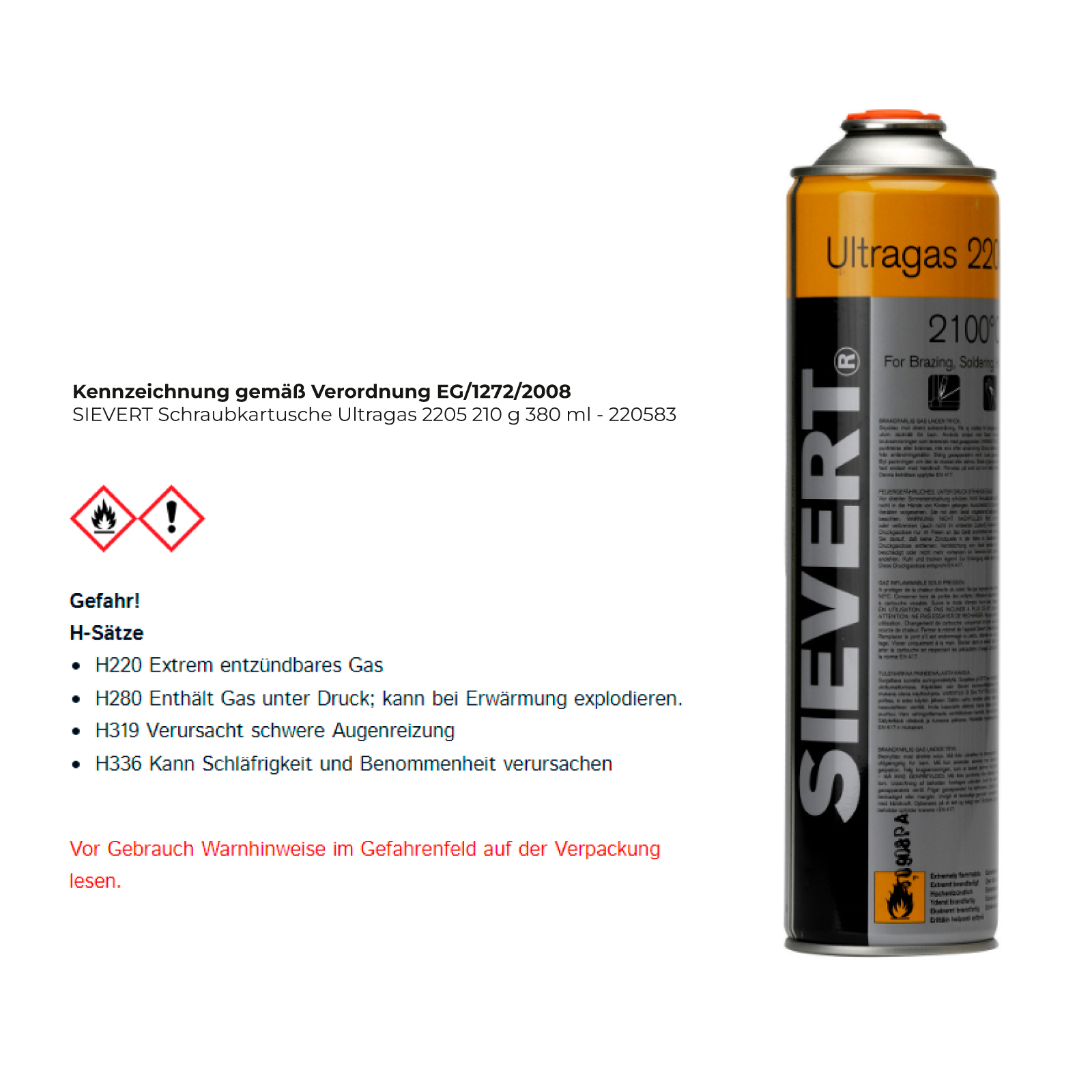 SIEVERT Schraubkartusche Ultragas 2205 210 g 380 ml - 220583