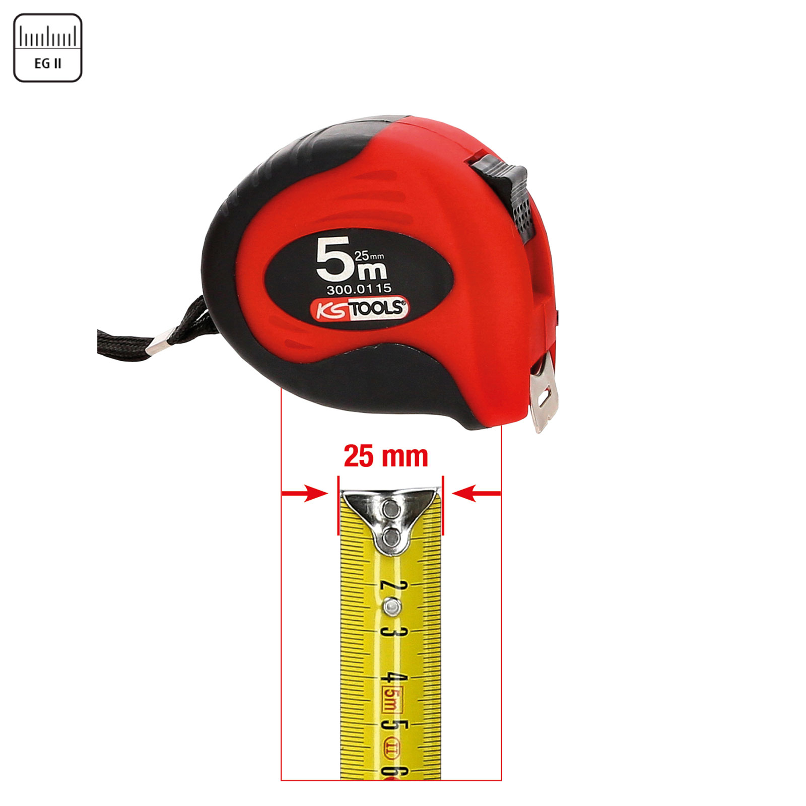 KS TOOLS Bandmaß mit Feststeller schwarz-rot 5m 25 mm - 300.0115