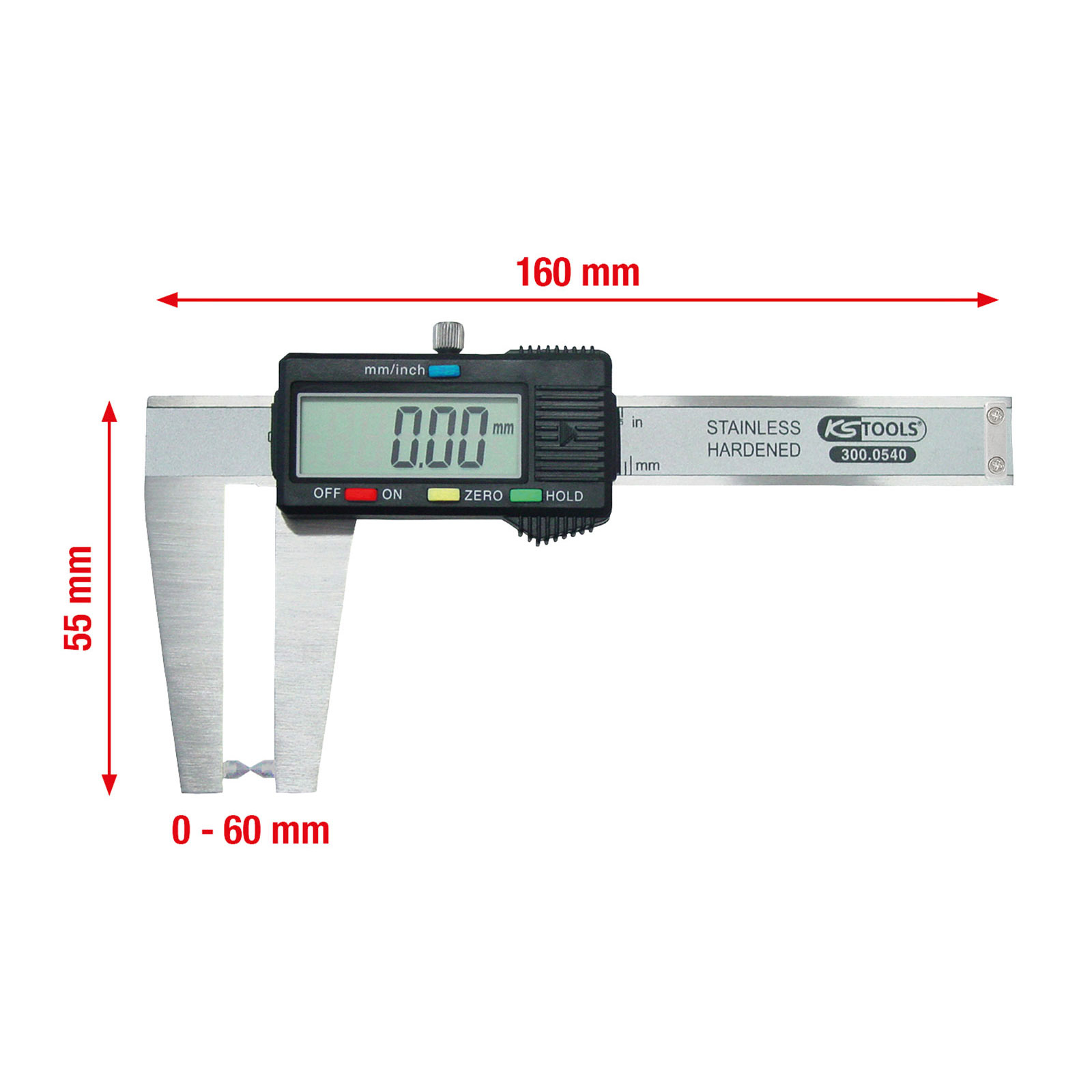 KS TOOLS Digital-Bremsscheiben-Messschieber 0-60 mm 160 mm - 300.0540