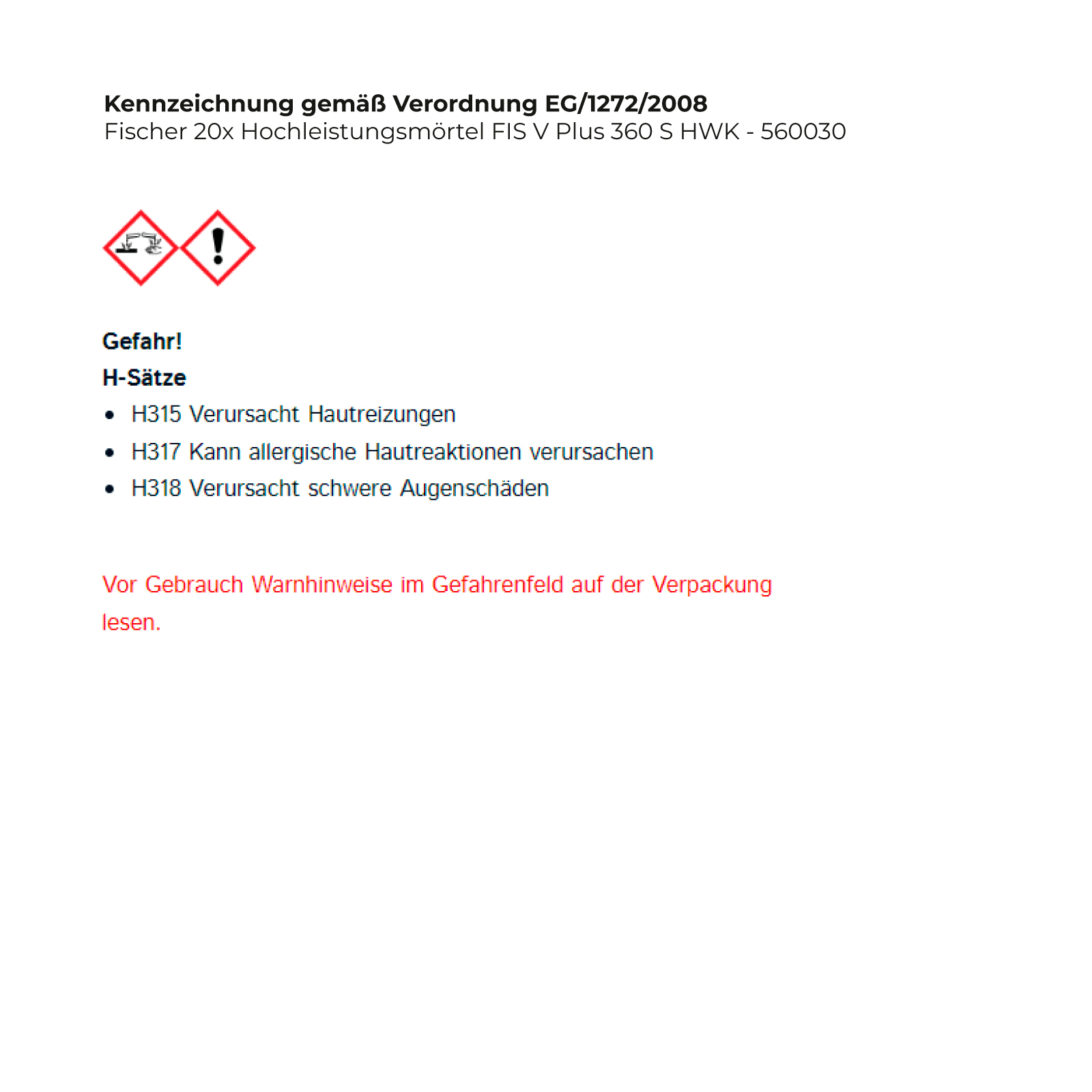 Fischer 20x Hochleistungsmörtel FIS V Plus 360 S HWK - 560030