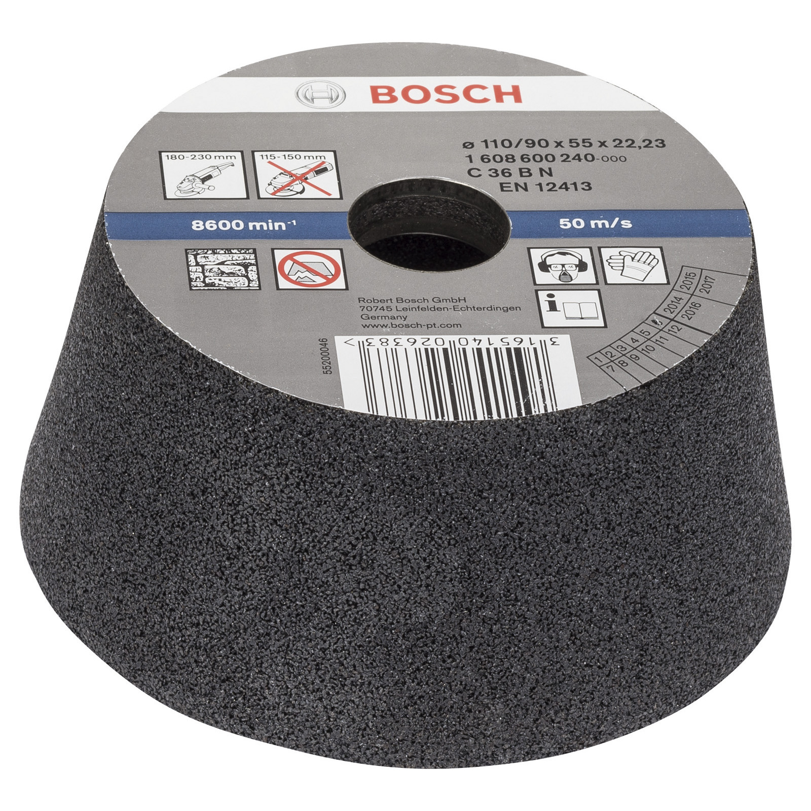 Bosch Schleiftopf, konisch-Stein/Beton 90 mm, 110 mm, 55 mm, 36 -1608600240