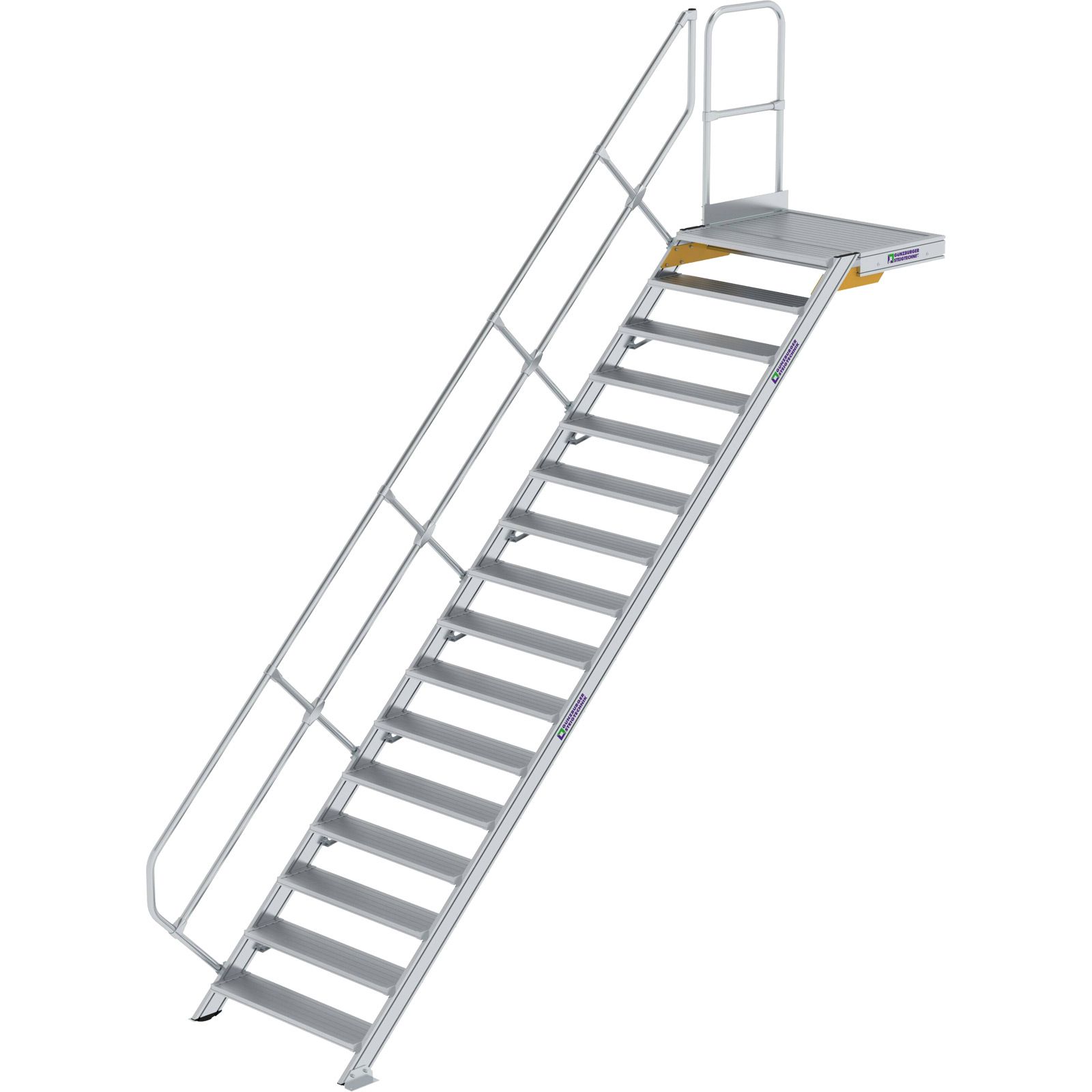 Günzburger Steigtechnik Treppe mit Plattform 45° Stufenbreite 1.000 mm 16 Stufen Aluminium geriffelt - 600476