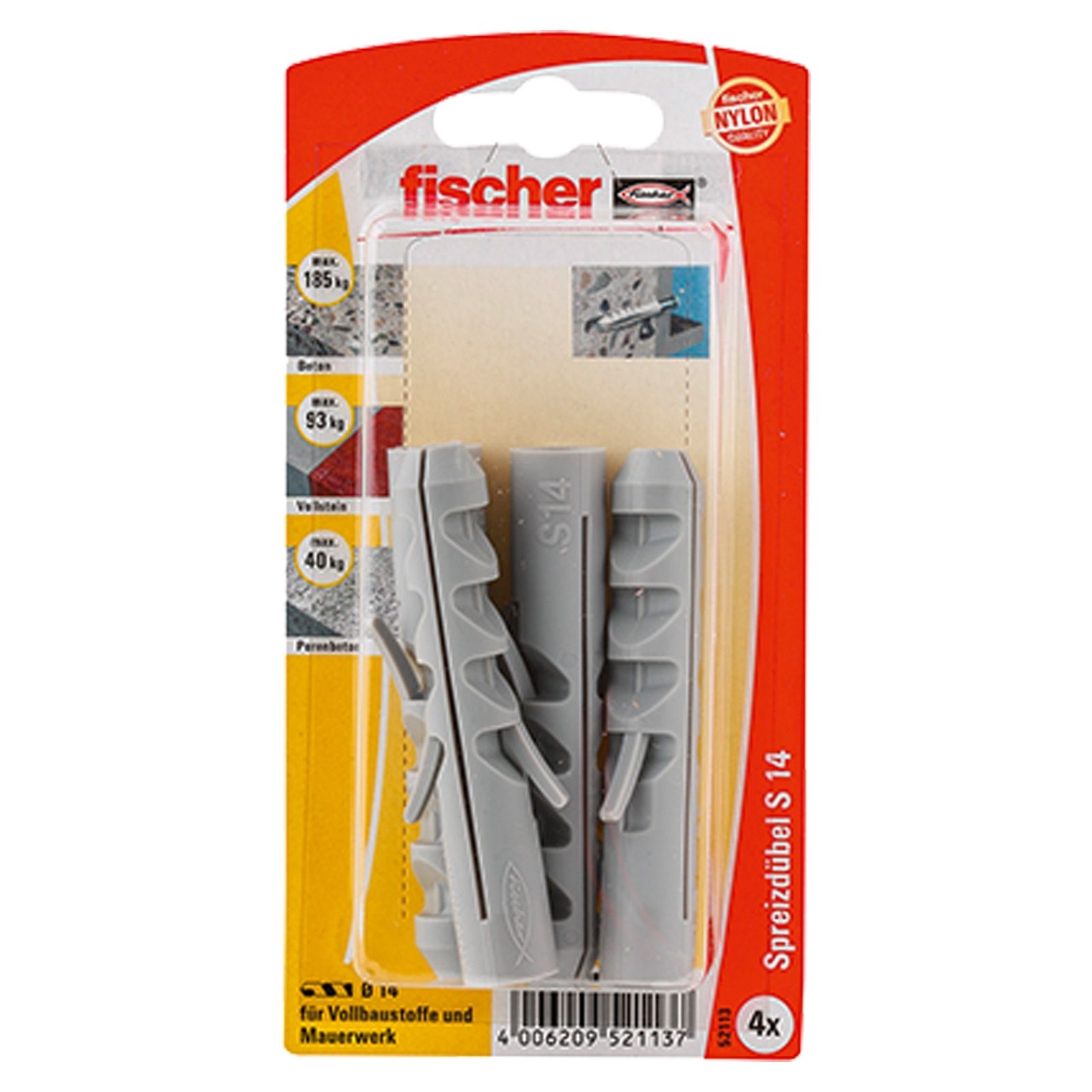 Fischer 4x Dübel S 14 - 52113