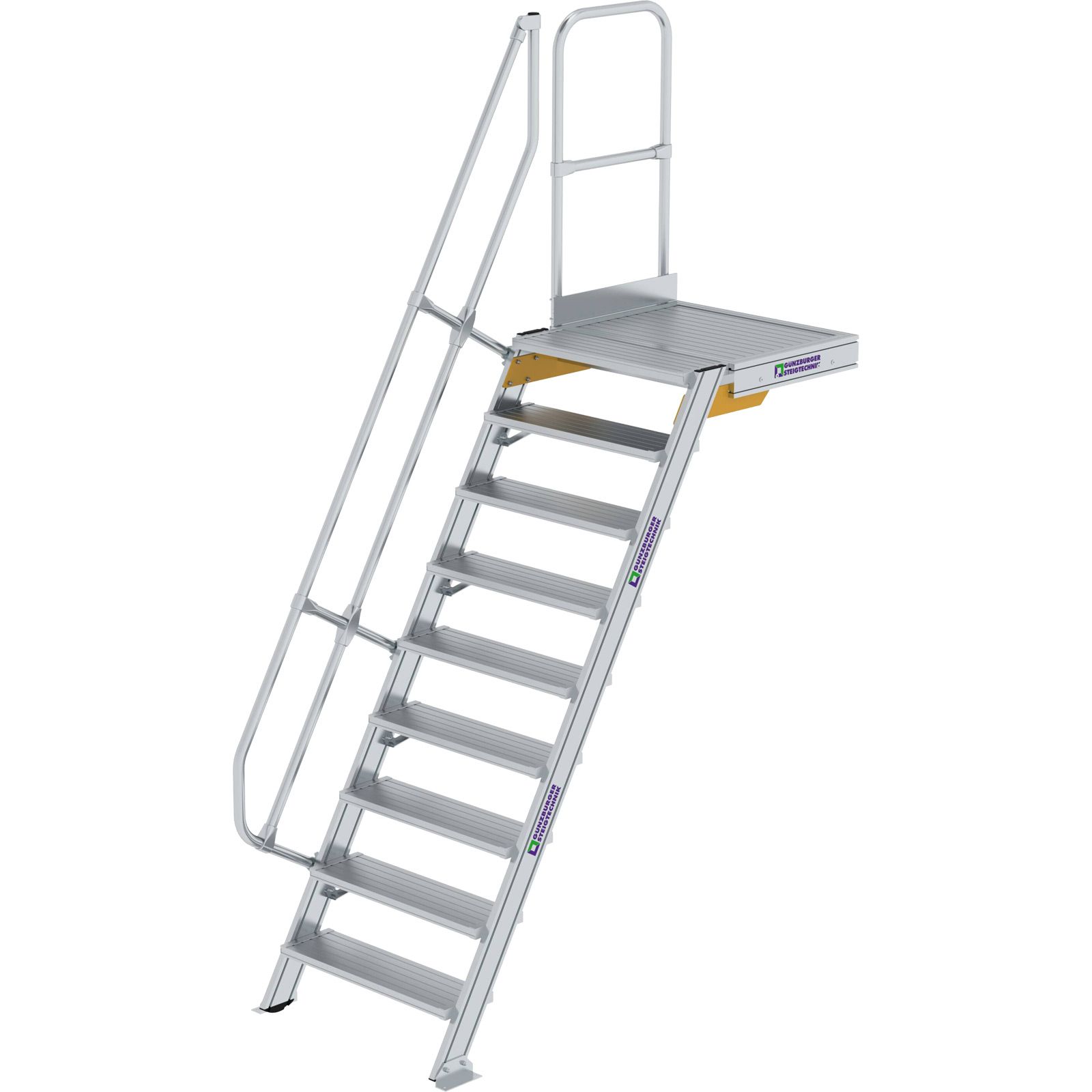 Günzburger Steigtechnik Treppe mit Plattform 60° Stufenbreite 800 mm 9 Stufen Aluminium geriffelt - 600389