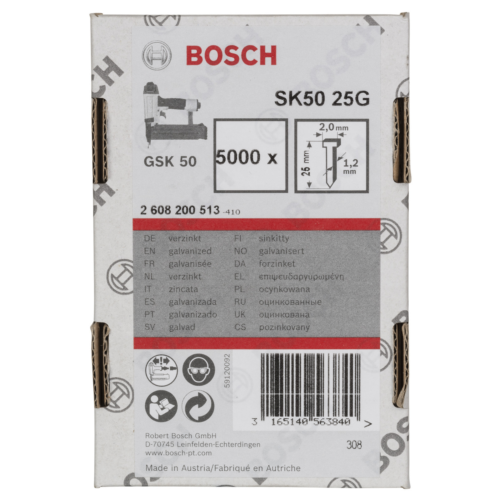 Bosch Senkkopf-Stift SK50 25G, 1,2 mm, 25 mm, verzinkt - 2608200513