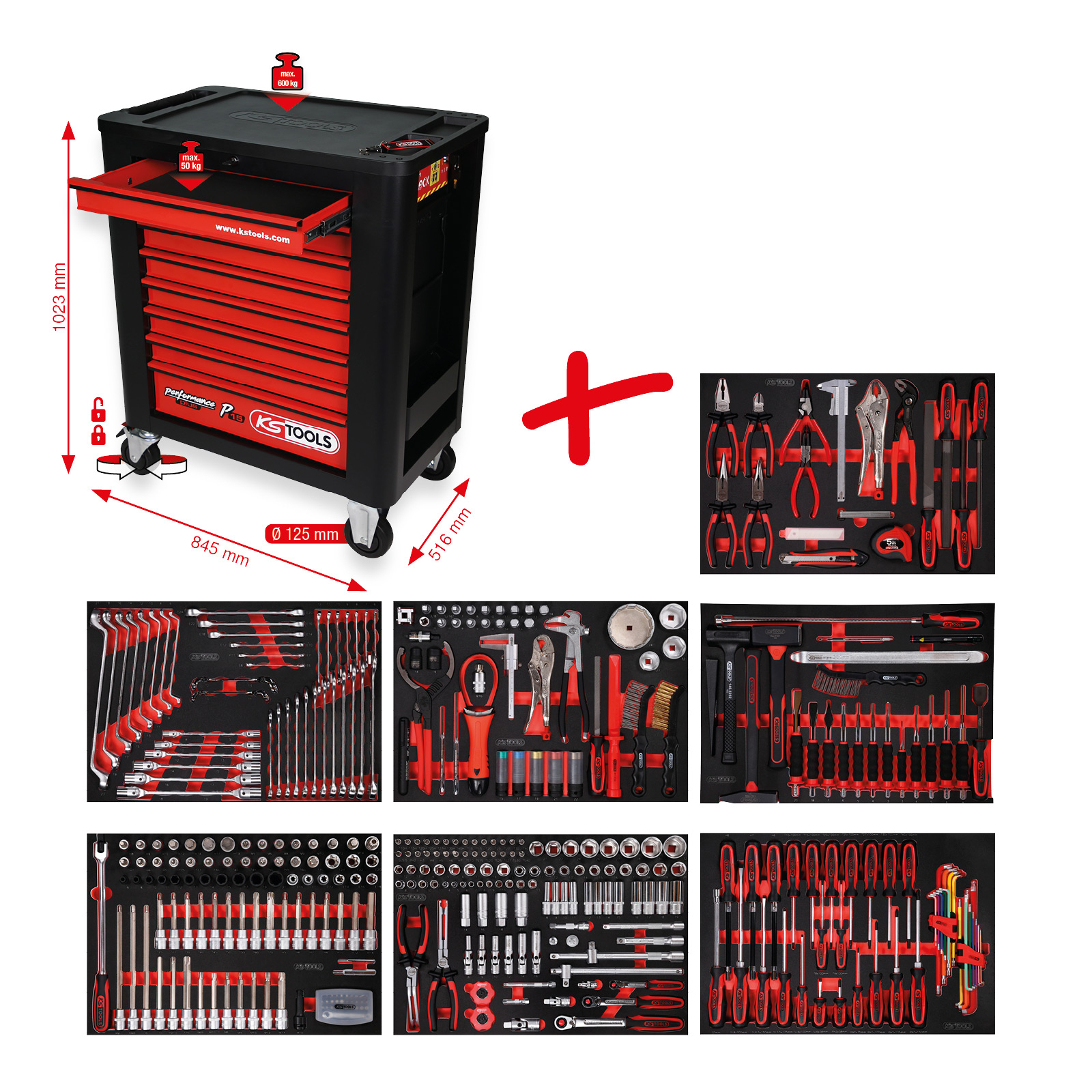 KS TOOLS Performanceplus Werkstattwagen-Satz P15 mit 397 Werkzeugen für 7 Schubladen - 815.7397