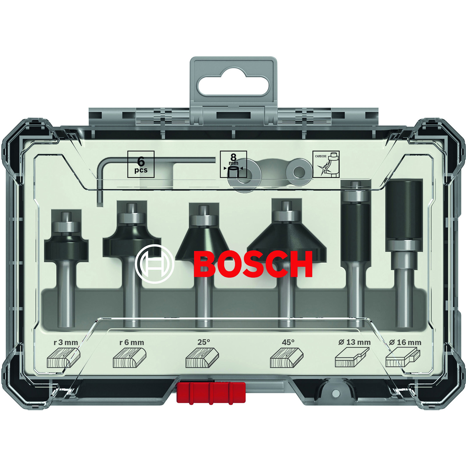 Bosch 6tlg. Trim&Edging Set 8mm Schaft geeignet für Kantenfräse GKF - 2607017469