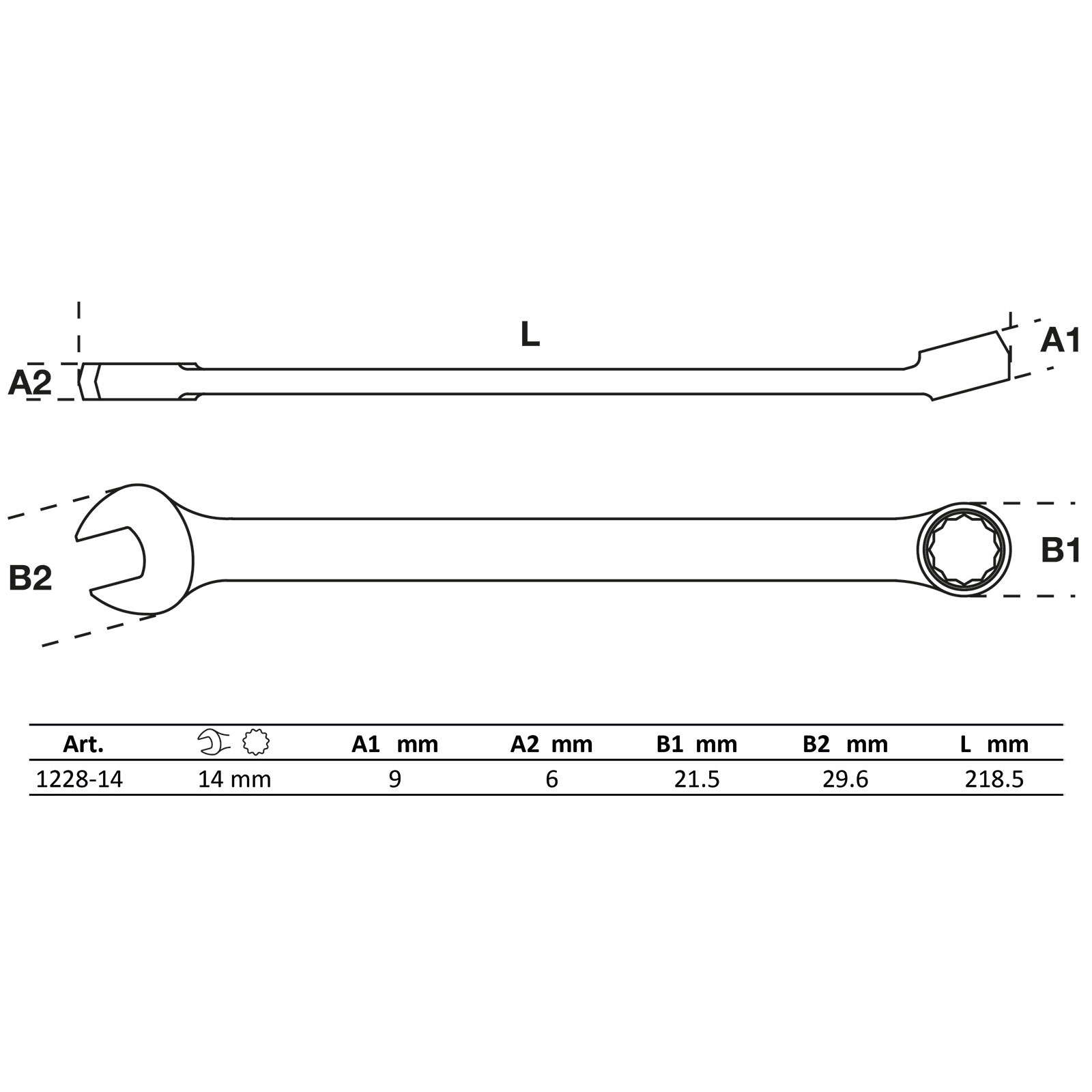 BGS Maul-Ringschlüssel extra lang SW 14 mm - 1228-14