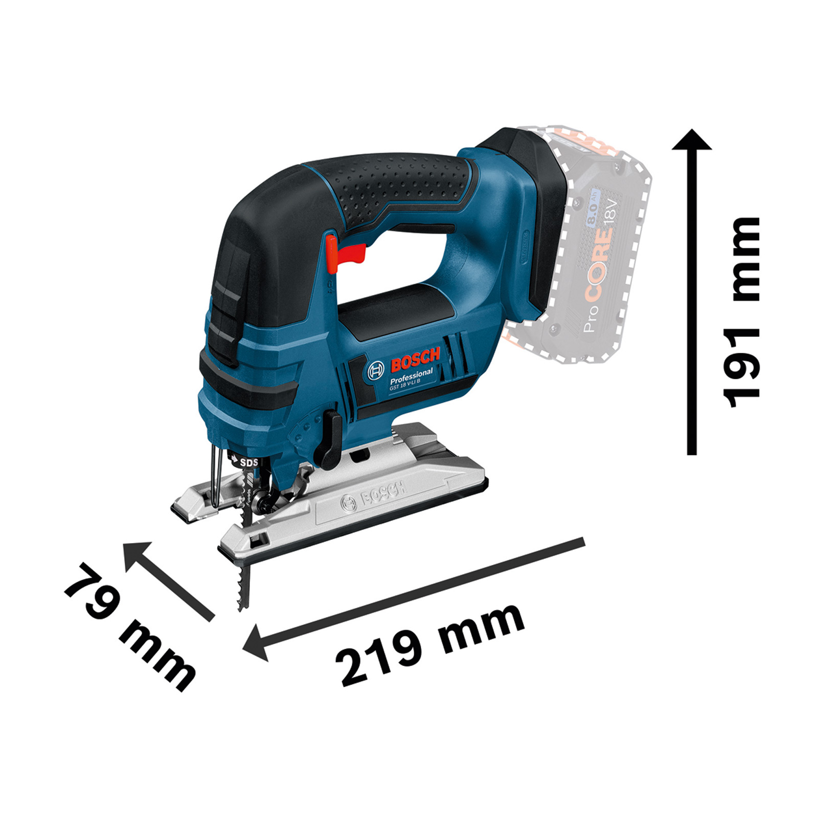 Bosch Akku-Stichsäge GST 18V-LI B / 2x 5,5 Ah ProCORE18V Akku + Ladegerät in L-Boxx