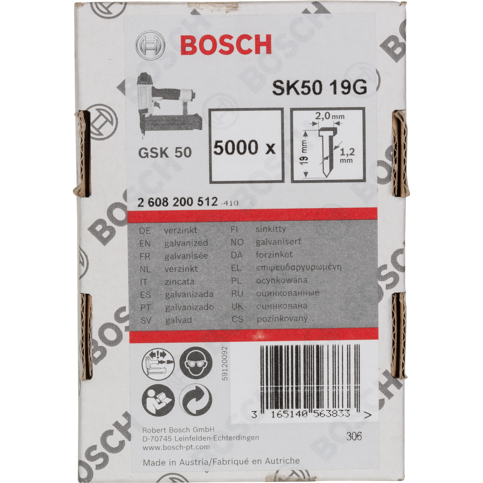 Bosch Senkkopf-Stift SK50 19G, 1,2 mm, 19 mm, verzinkt - 2608200512