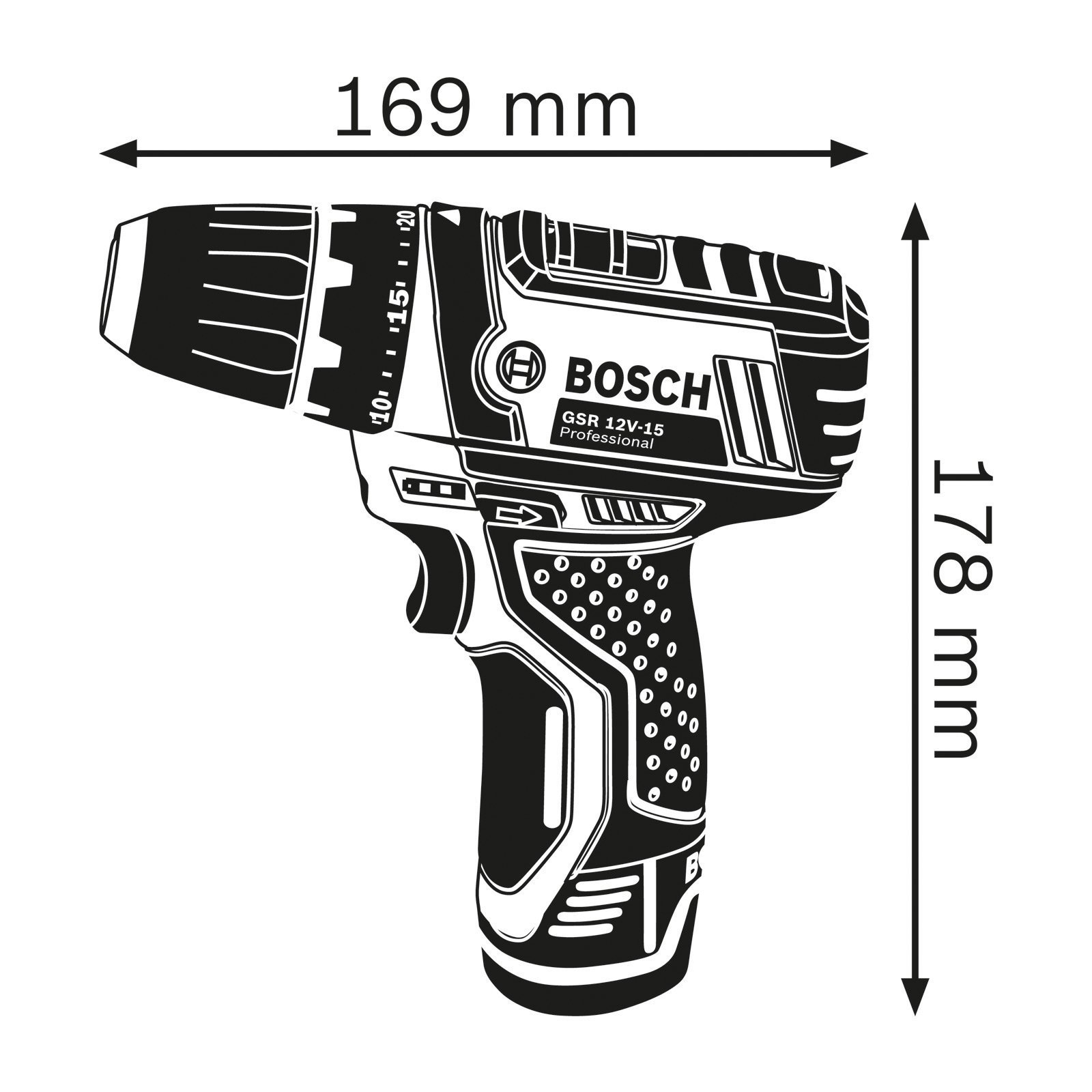 Bosch Akku-Bohrschrauber GSR 12V-15 / 2x 2,0 Ah Akku + Ladegerät inkl. Bit und Bohrer-Set im Softbag - 0615990GB0