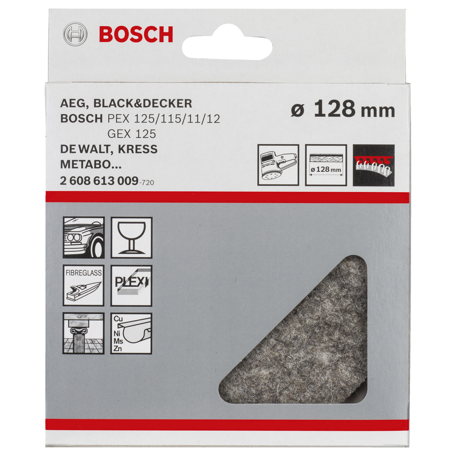 Bosch 1x Polierfilz für Exzenterschleifer Klett weich 128 mm - 2608613009