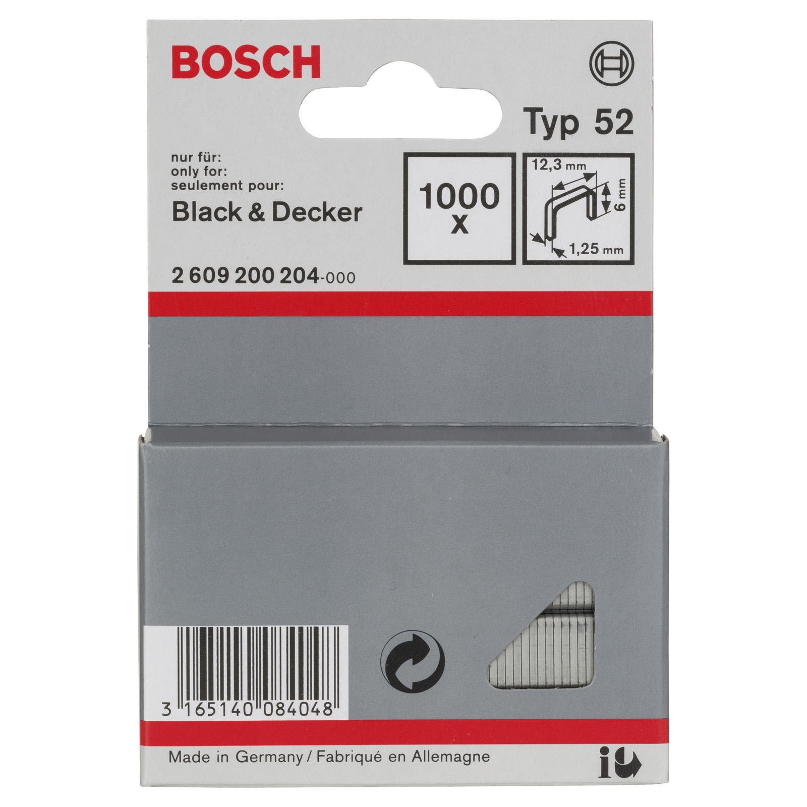 Bosch Flachdrahtklammer Typ 52, 12,3 x 1,25 x 6 mm -2609200204