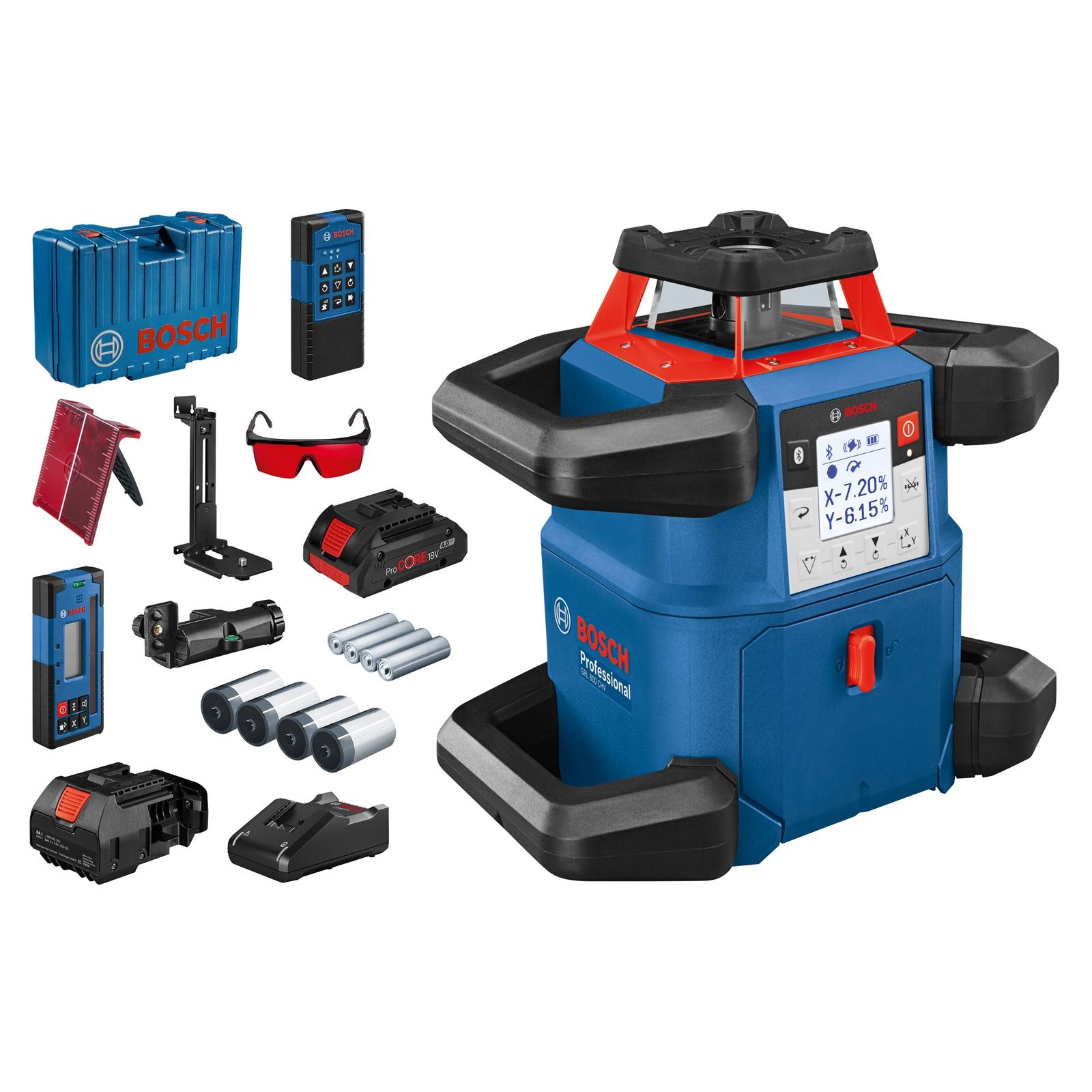 Bosch Rotationslaser GRL 600 CHV 18 V / 1x 4,0 Ah ProCORE Akku + Ladegerät inkl. Zubehör-Set in Koffer - 0601061F00