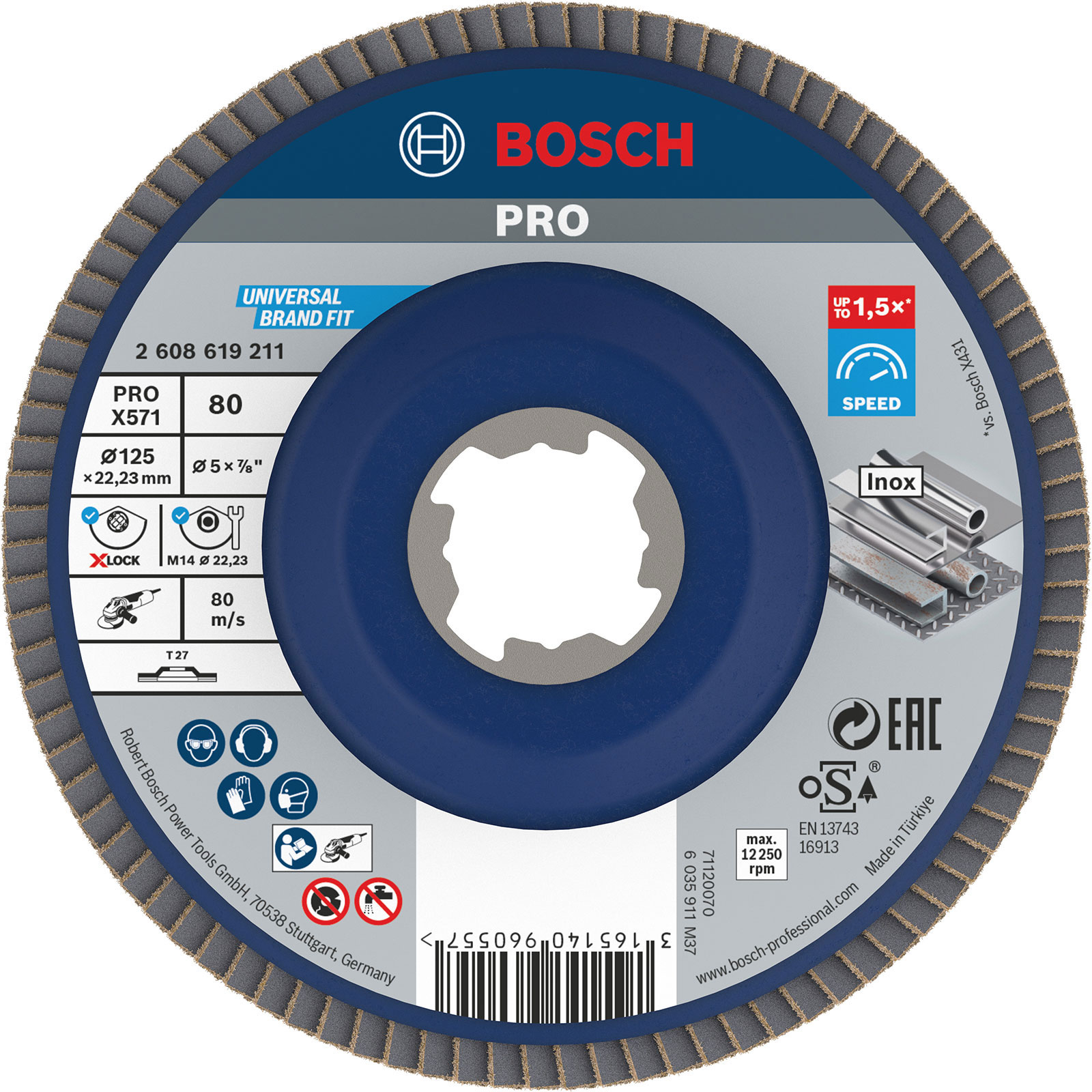 Bosch PRO X571 X-Lock Fächerschleifscheibe 125 mm G80 - 2608619211
