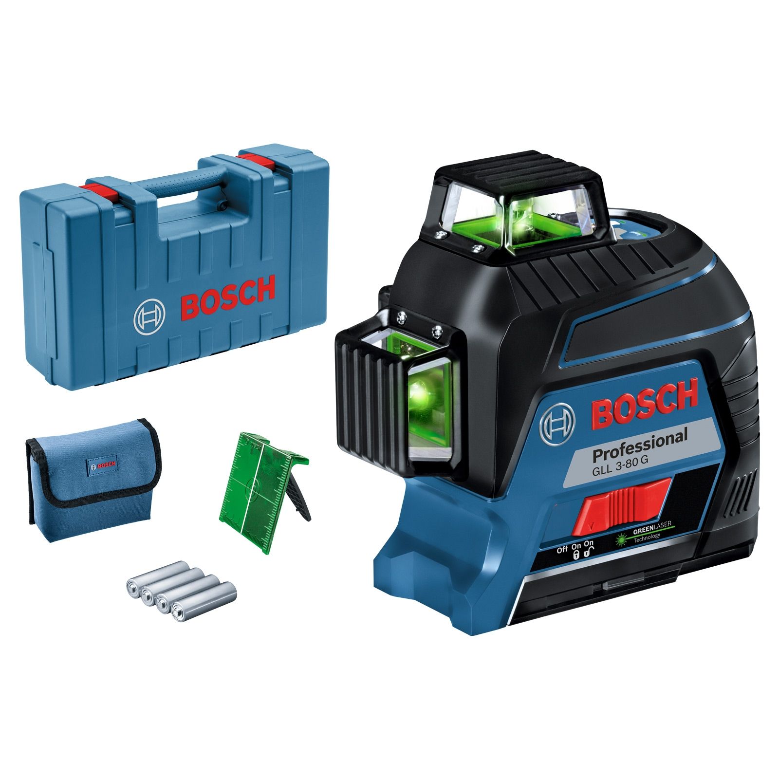 Bosch Linienlaser GLL 3-80 G 1,5 V / 4x Batterien inkl. Zubehör in Koffer - 0601063Y00