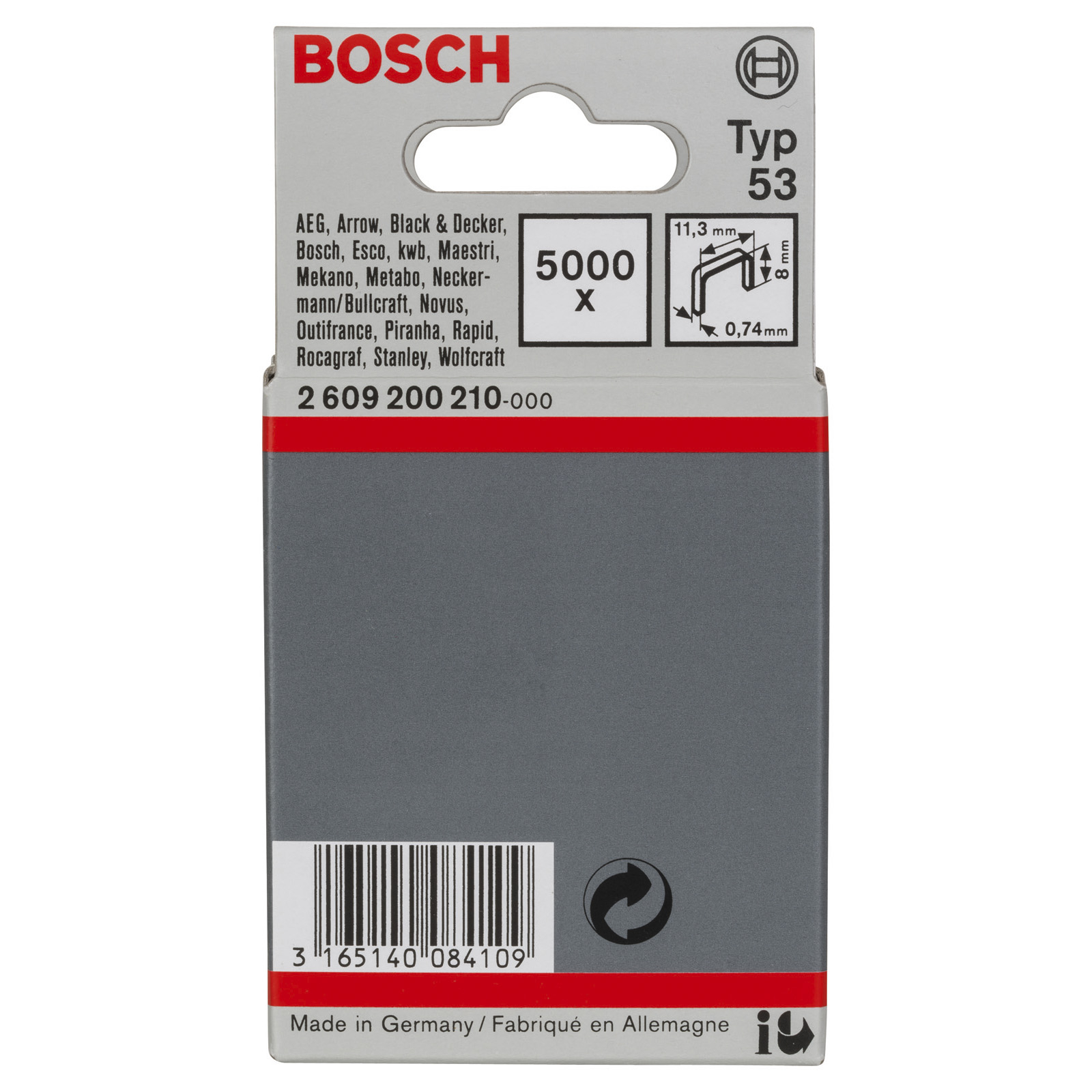 Bosch 5.000x Feindrahtklammer Typ 53, 11,4 x 0,74 x 8 mm - 2609200210