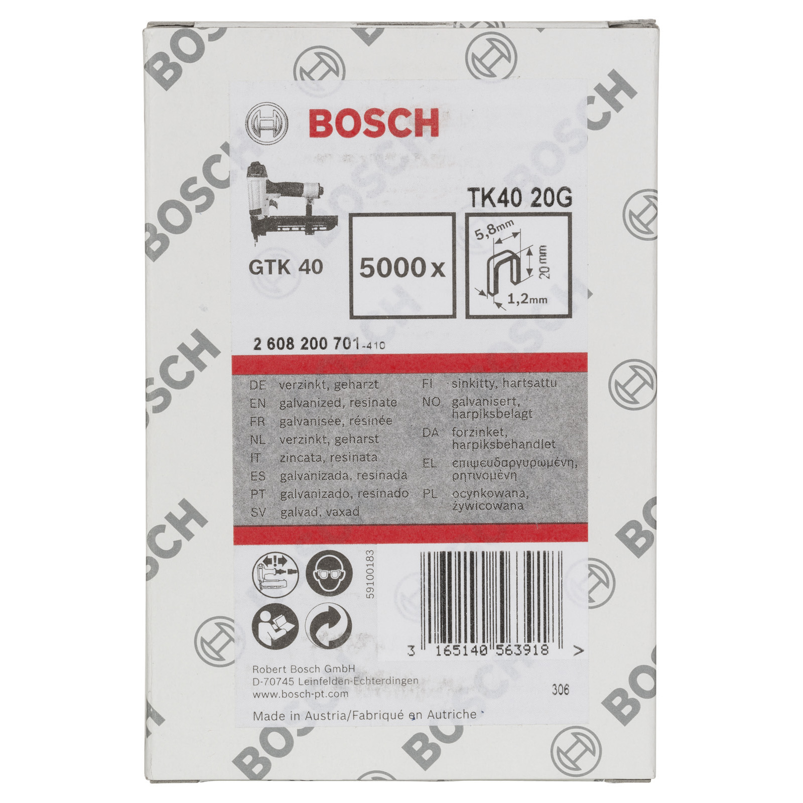 Bosch Klammer TK40 20G, 1,2 mm, 20 mm, verzinkt -2608200701