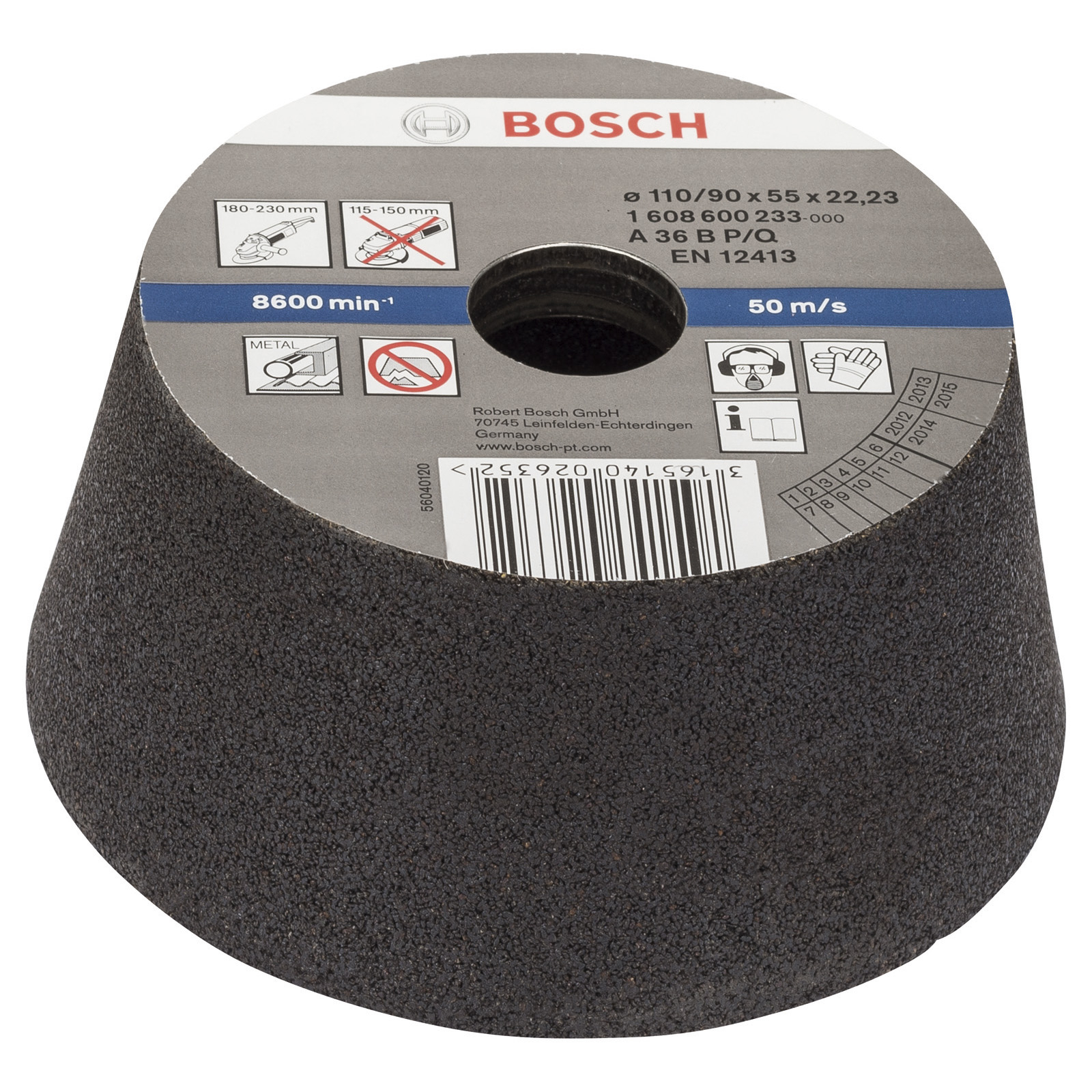 Bosch Schleiftopf, konisch-Metall/Guss 90 mm, 110 mm, 55 mm, 36 -1608600233