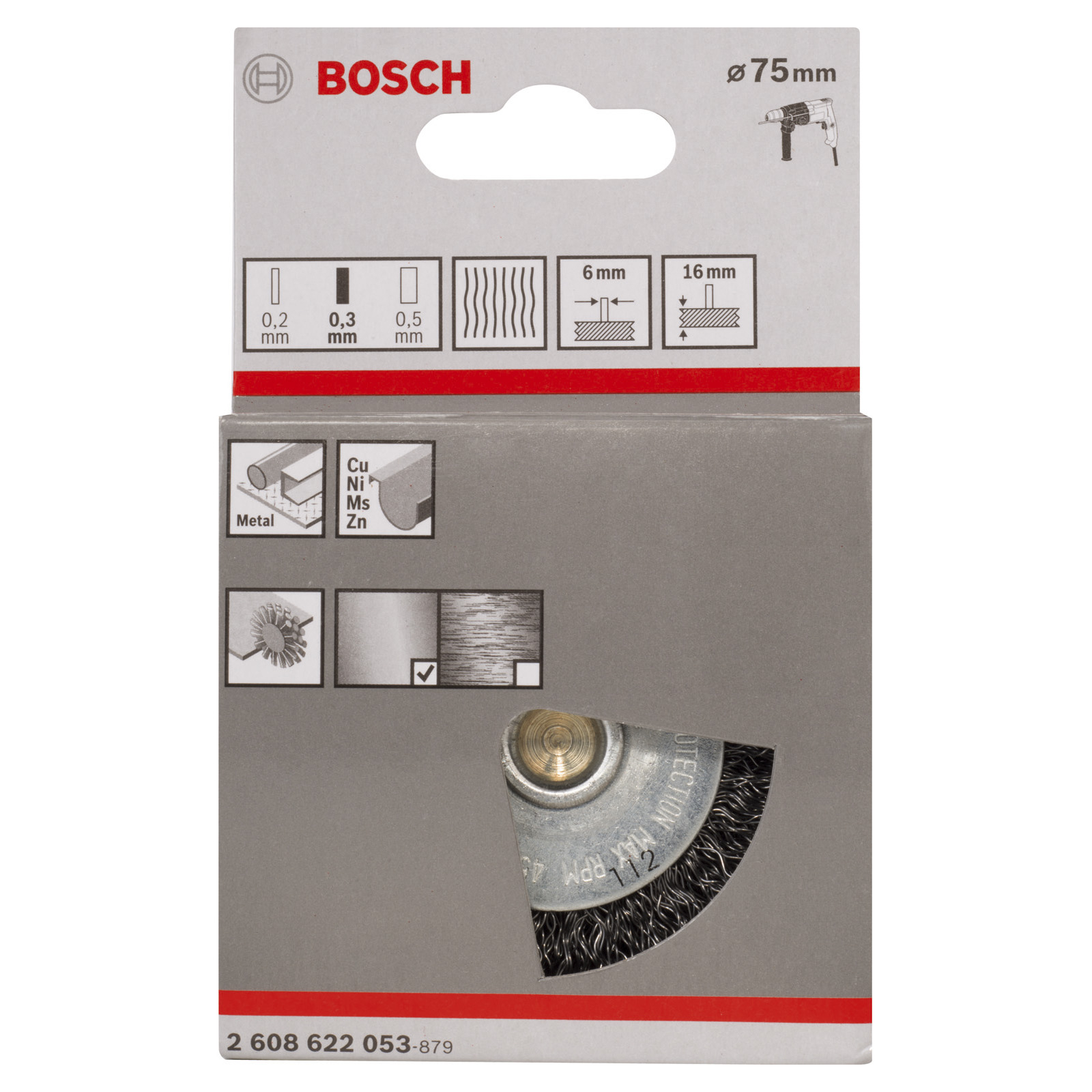 Bosch Scheibenbürste gewellter Stahldraht 0,3 x 75 x 16 mm - 2608622053