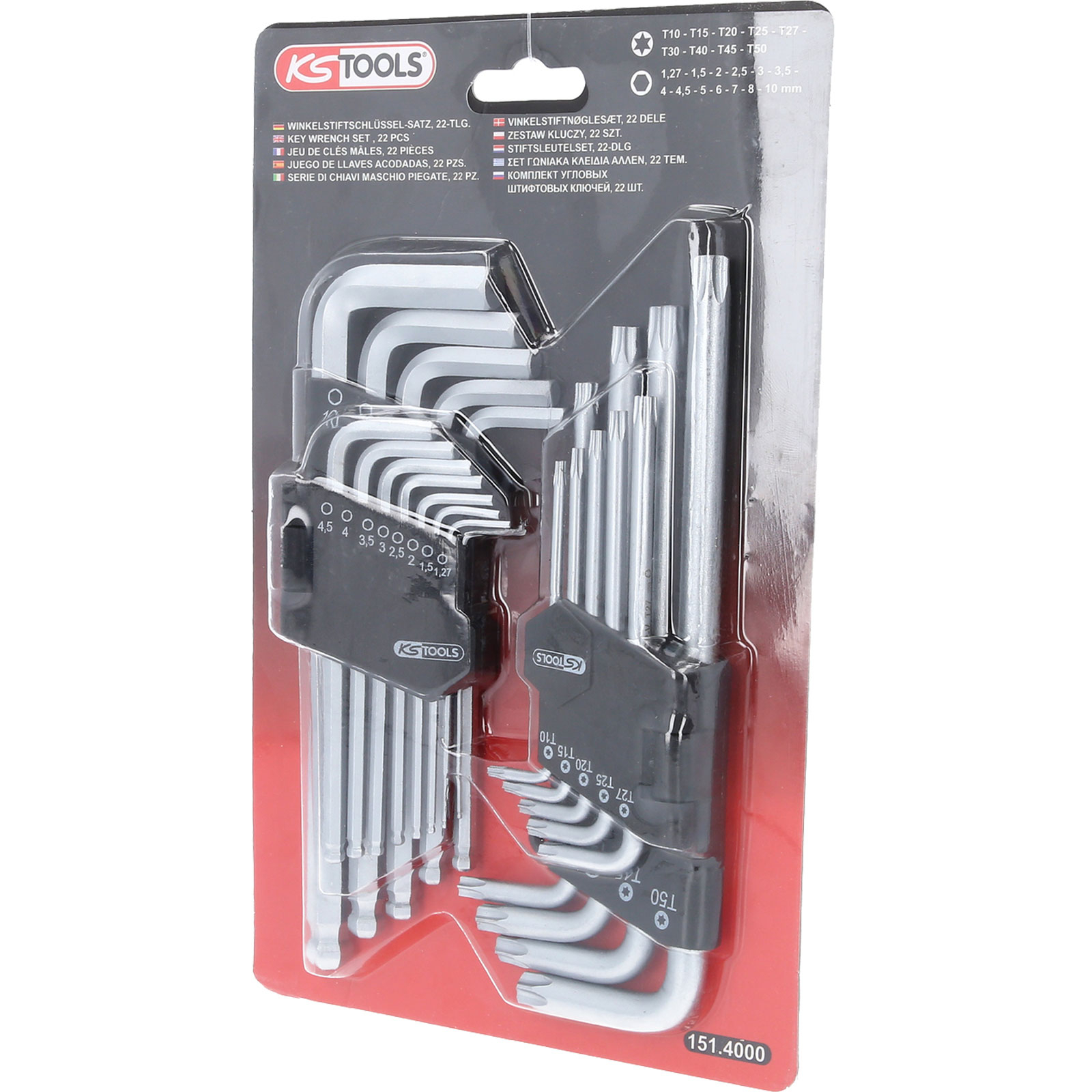 KS TOOLS Winkelstiftschlüssel-Satz, Torx, Innensechskant, 22-tlg - 151.4000