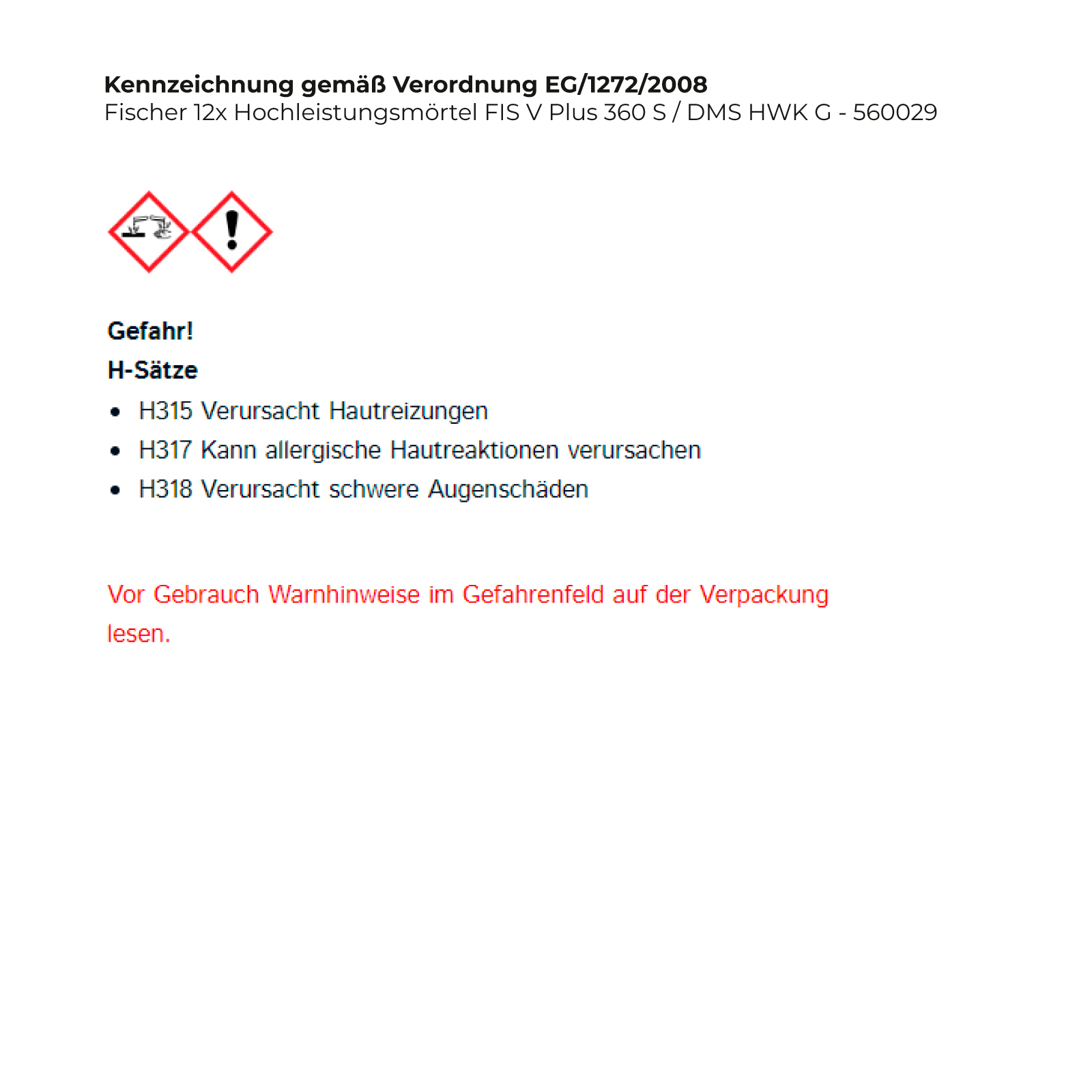 Fischer 12x Hochleistungsmörtel FIS V Plus 360 S / DMS HWK G - 560029