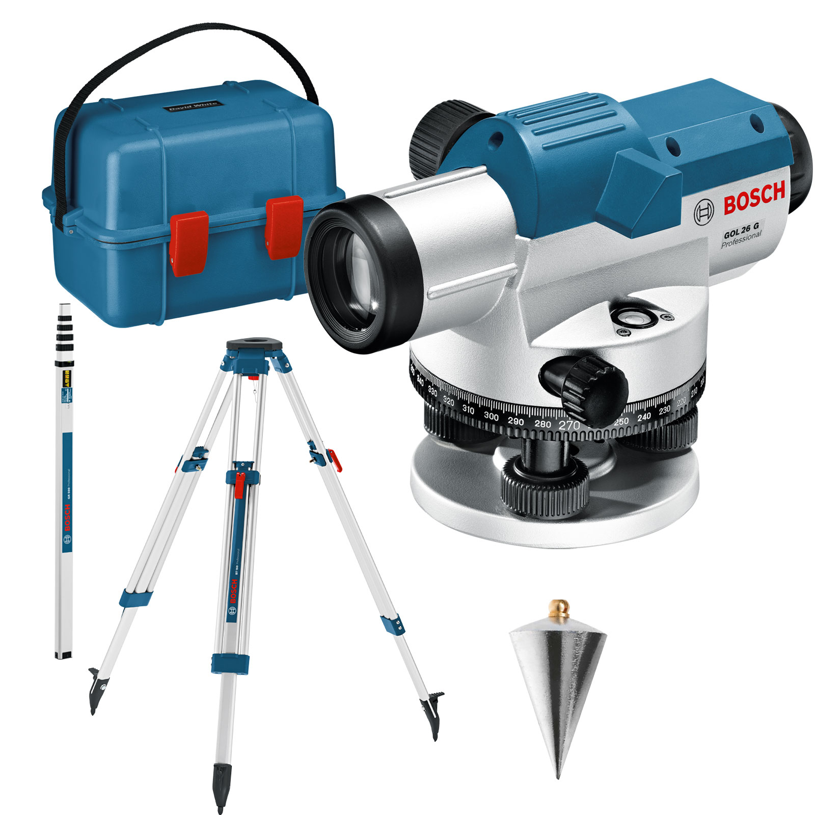 Bosch optisches Nivelliergerät GOL 26 G mit Baustativ BT 160 + Messstab GR 500 in Transportkoffer - 061599400C