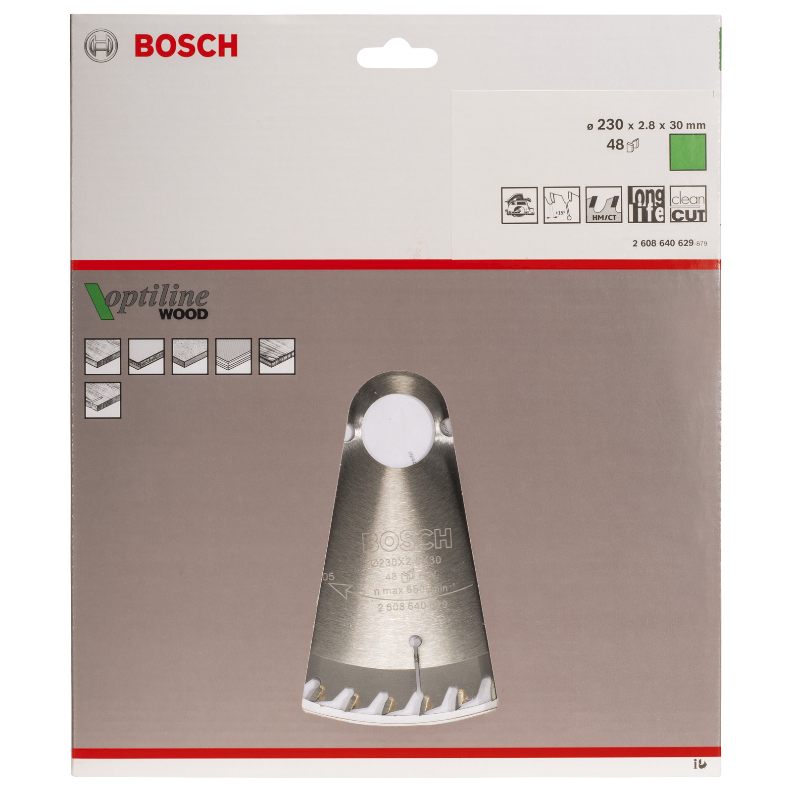 Bosch Kreissägeblatt Optiline Wood für Handkreissägen, 230 x 30 x 2,8 mm, 48 - 2608640629