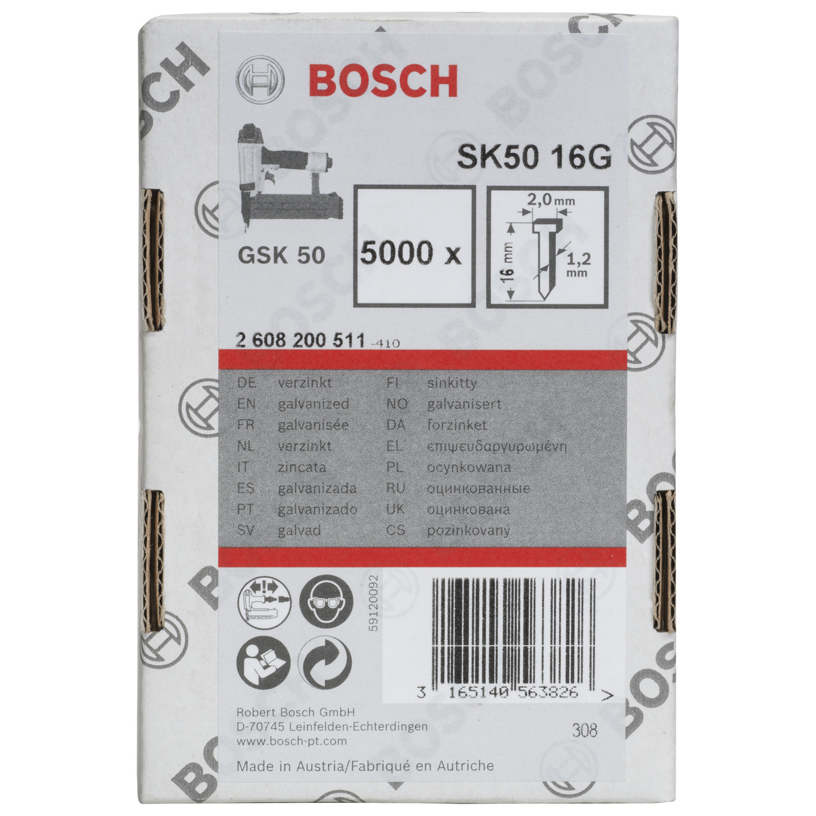 Bosch Senkkopf-Stift SK50 16G, 1,2 mm, 16 mm, verzinkt - 2608200511