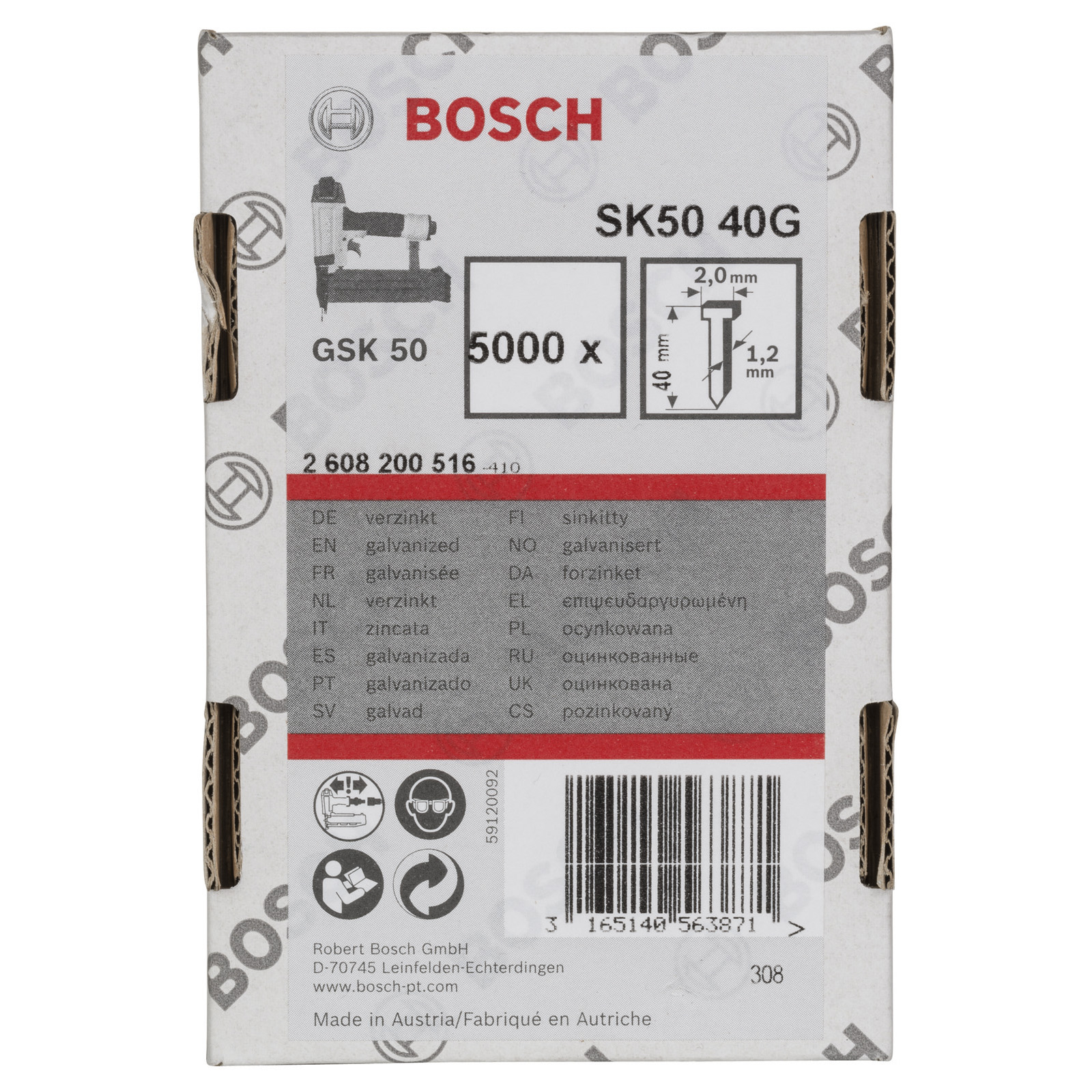 Bosch Senkkopf-Stift SK50 40G, 1,2 mm, 40 mm, verzinkt - 2608200516