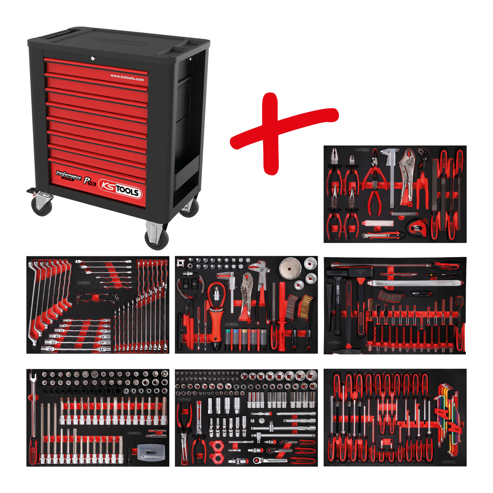 KS TOOLS Performanceplus Werkstattwagen-Satz P15 mit 397 Werkzeugen für 7 Schubladen - 815.7397