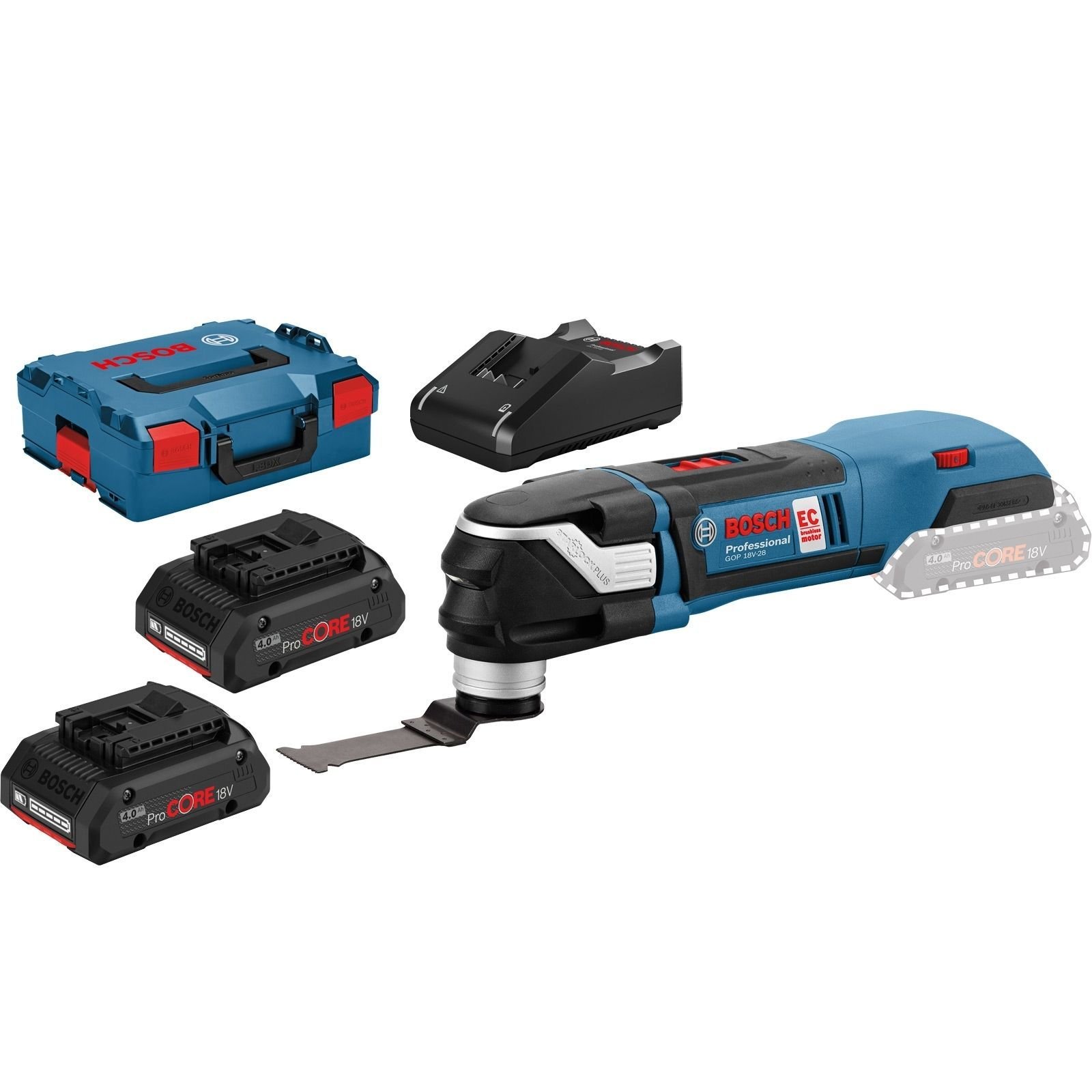 Bosch Akku-Multi-Cutter GOP 18V-28 / 2x 4,0 Ah ProCORE18V Akku + Ladegerät in L-Boxx