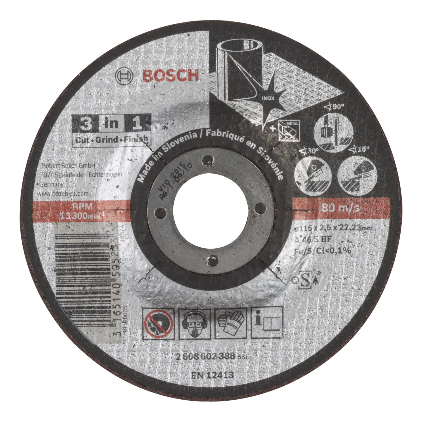 Bosch Trennscheibe 3-in-1 A 46 S BF gekröpft 115 mm 22,23 mm 2,5 mm - 2608602388