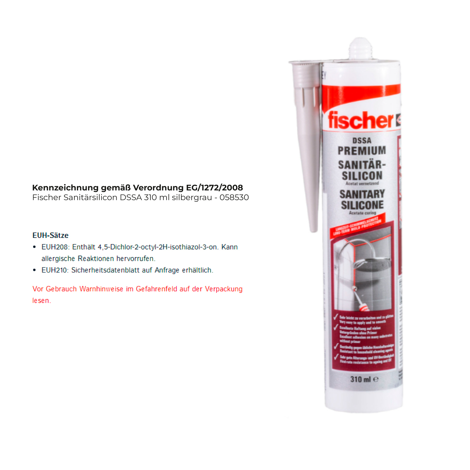 Fischer Sanitärsilicon DSSA 310 ml silbergrau - 058530