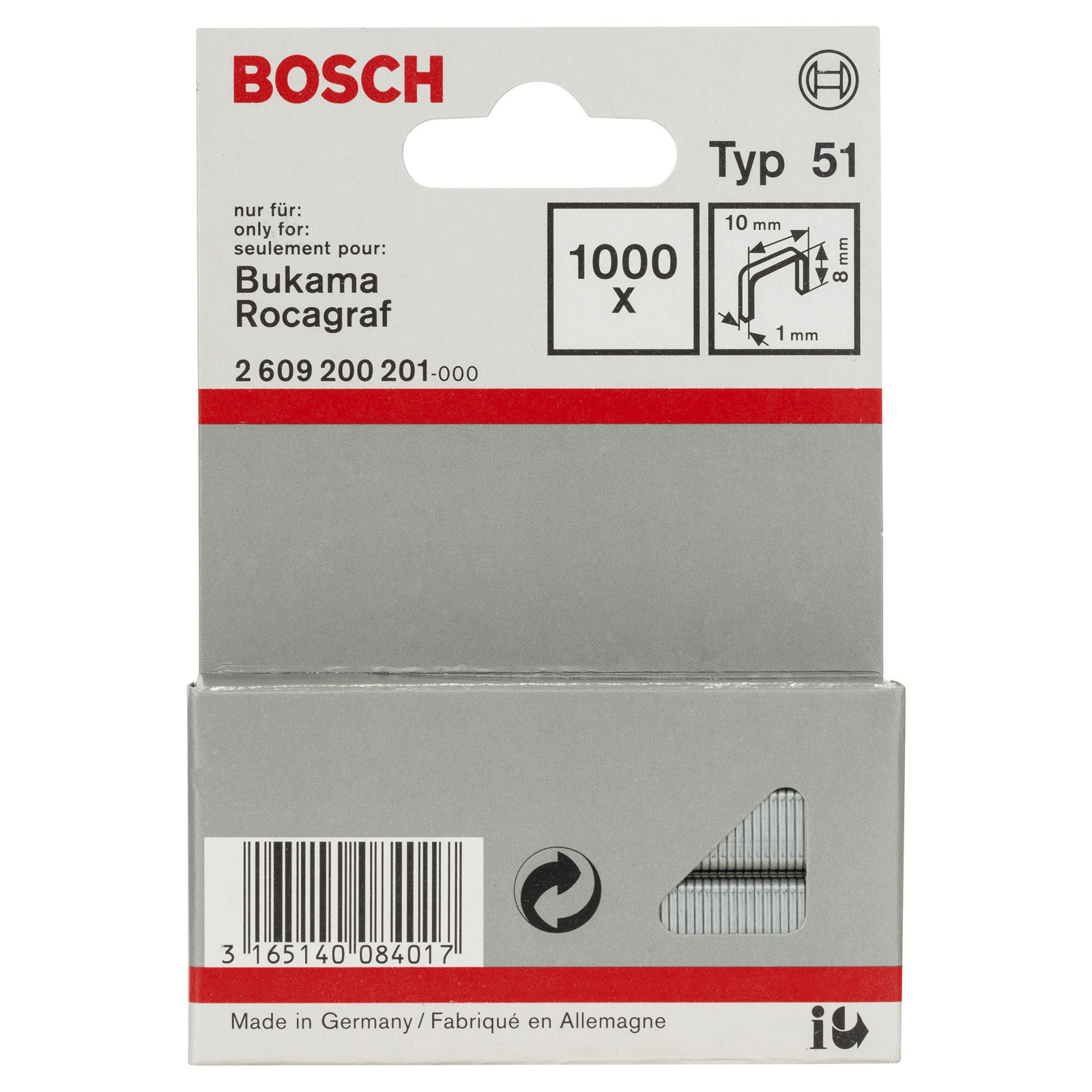 Bosch Flachdrahtklammer Typ 51, 10 x 1 x 8 mm -2609200201